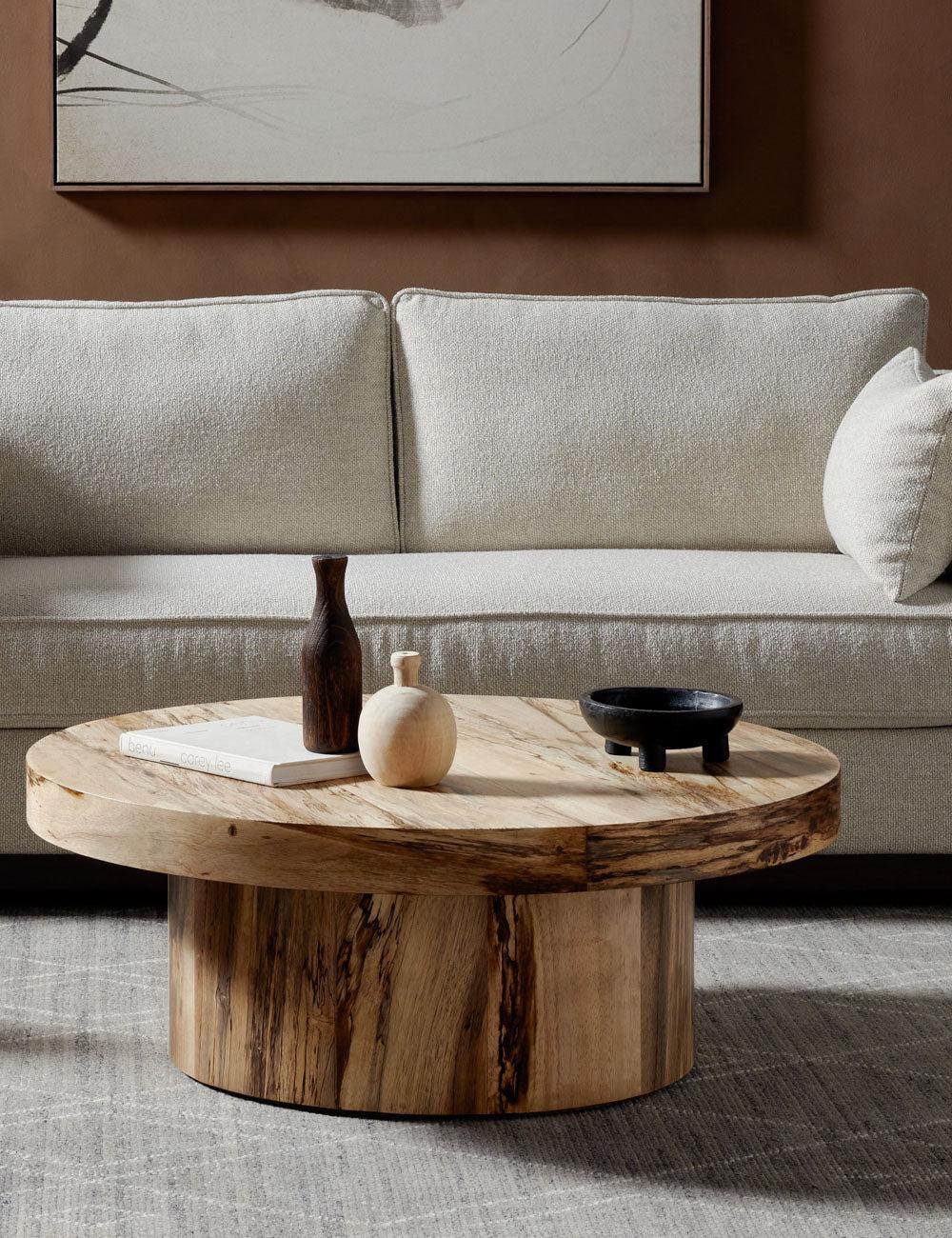 Contemporary Hudson 40'' Round Brown Wood Coffee Table with Storage