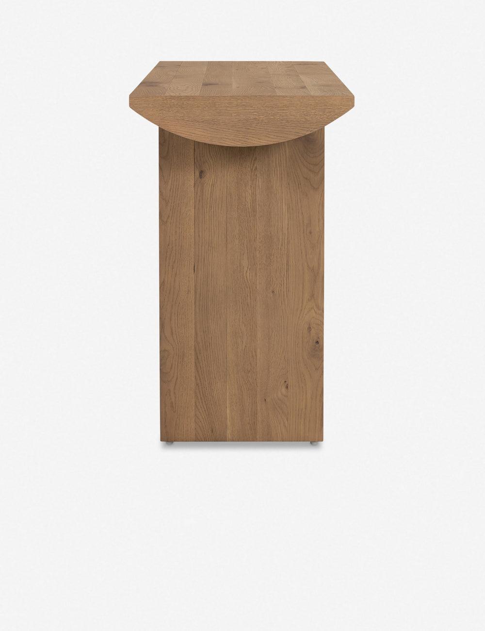 Contemporary Dusted Oak & Metal Demilune Console with Storage