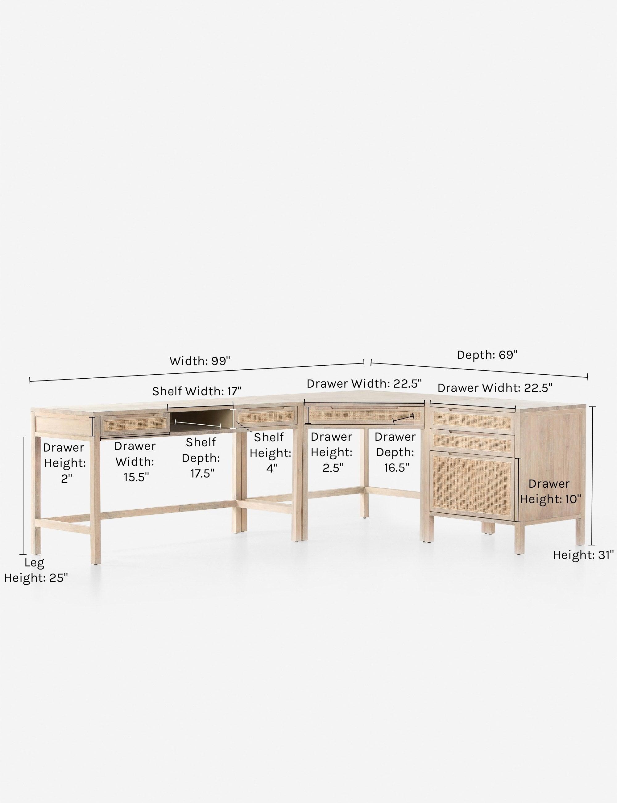 Margot Modular Desk with Filing Cabinet - Whitewash