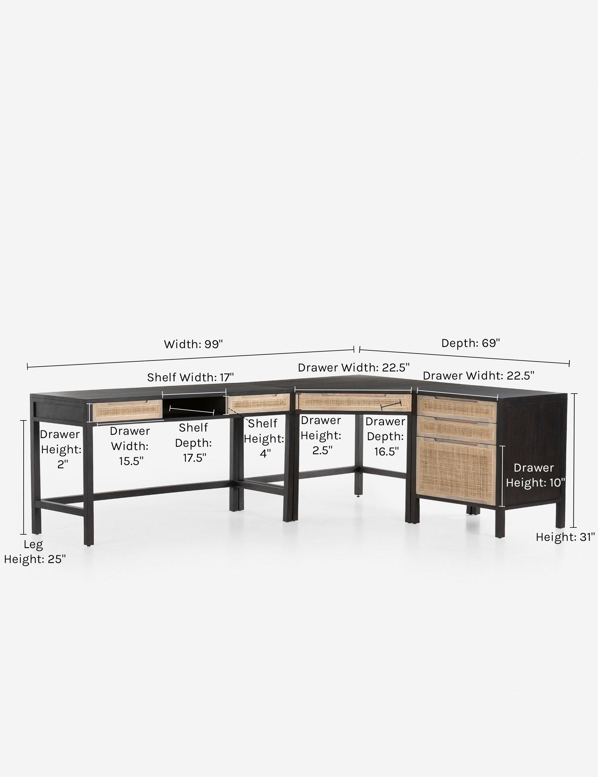 Margot Modular Desk with Filing Cabinet - Black