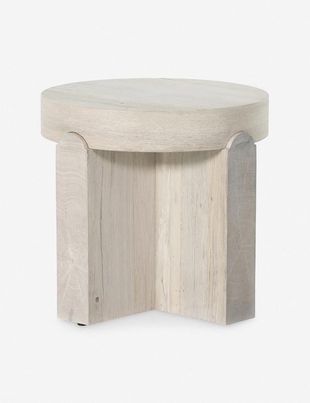 Contemporary Bleached Oak Round Side Table with Stone Accent