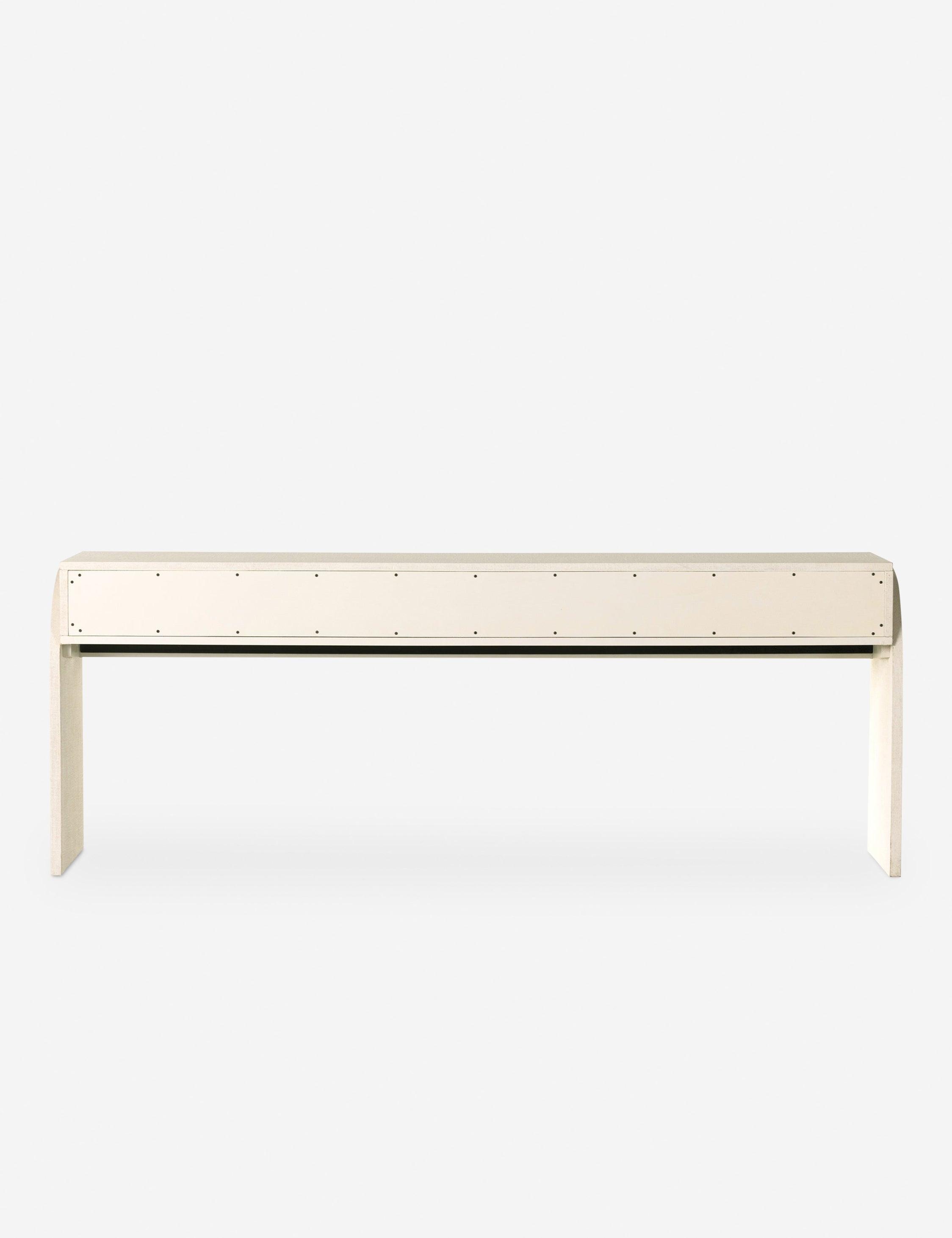 Modern Ivory Painted Linen Demilune Console with Storage