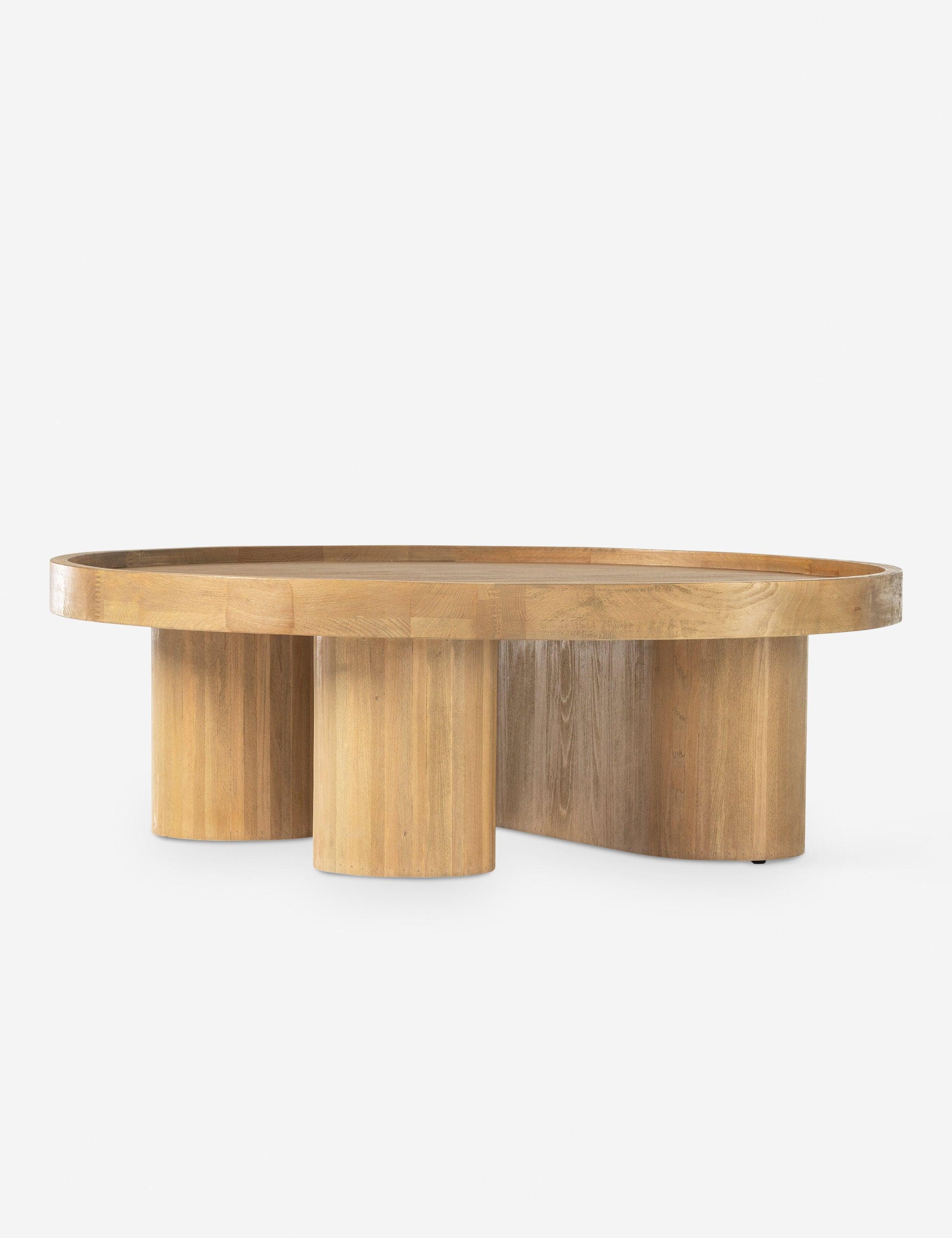 Modern Asymmetrical Round Beechwood Coffee Table with Storage