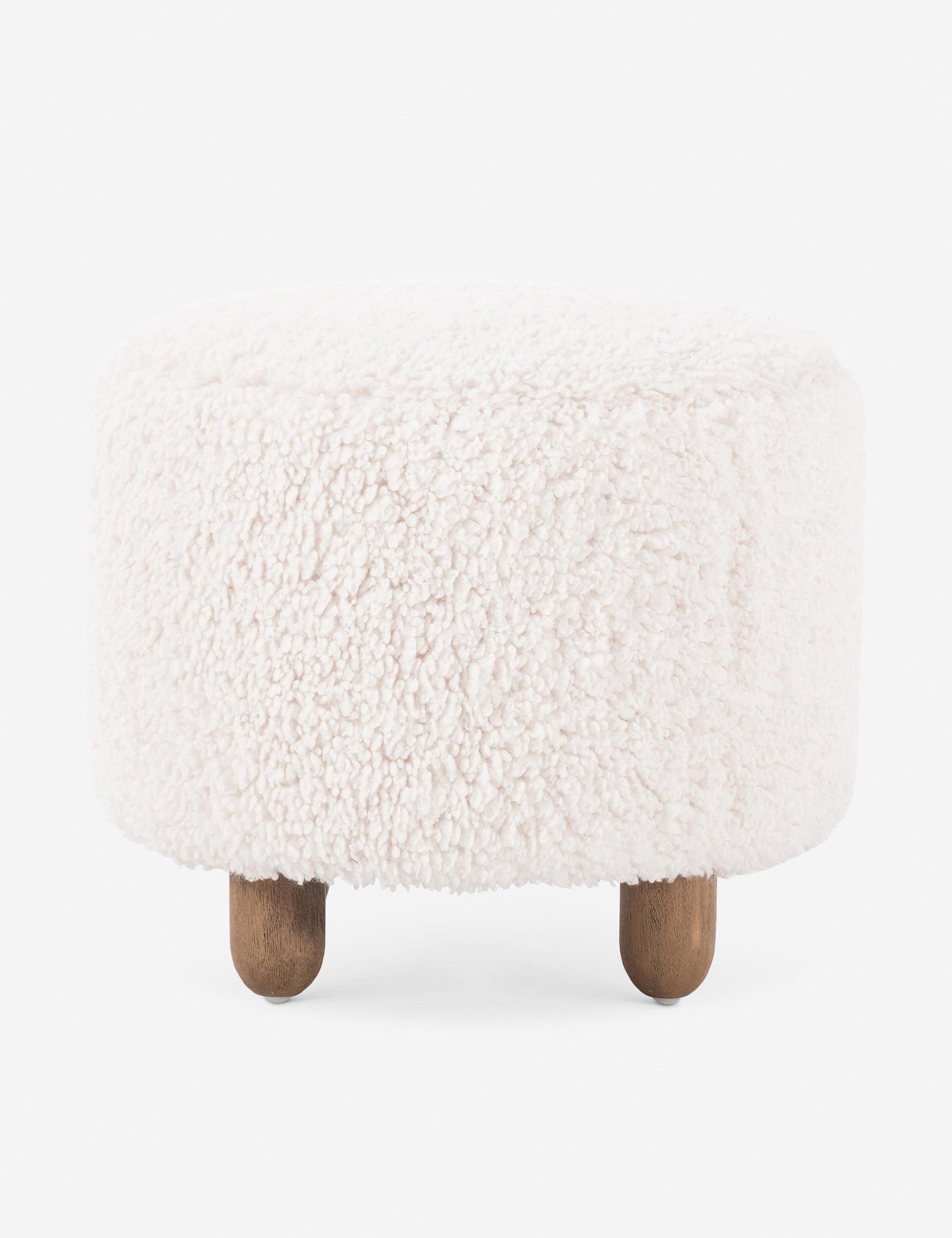 Aniston 22.5'' Ivory Sheepskin Round Ottoman with Wire-Brushed Legs