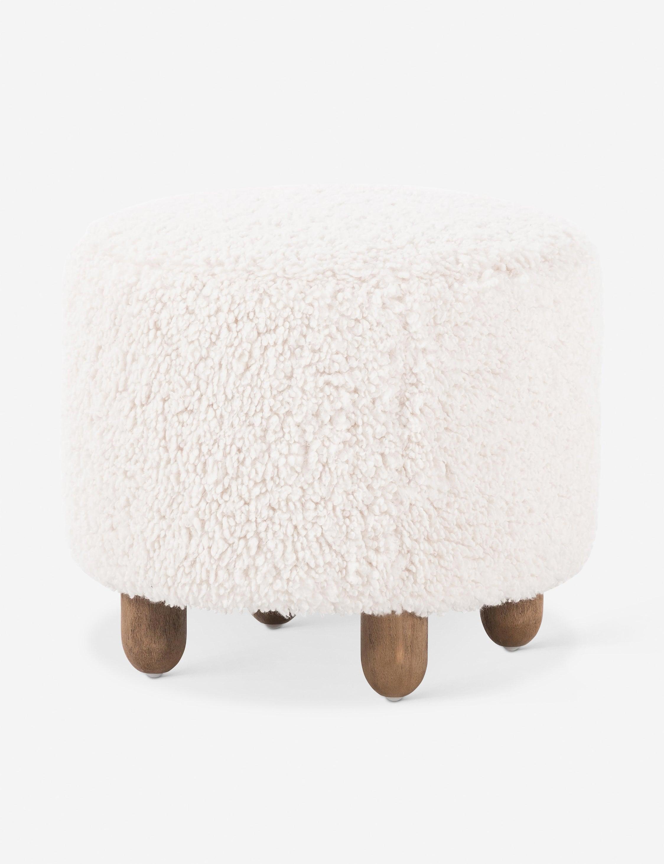 Genevieve Round Ottoman - Ivory Sheepskin