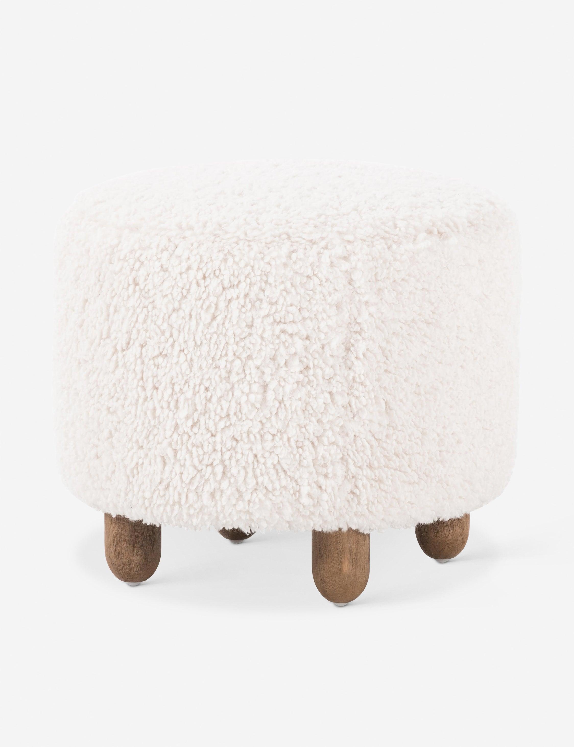 Aniston 22.5'' Ivory Sheepskin Round Ottoman with Wire-Brushed Legs