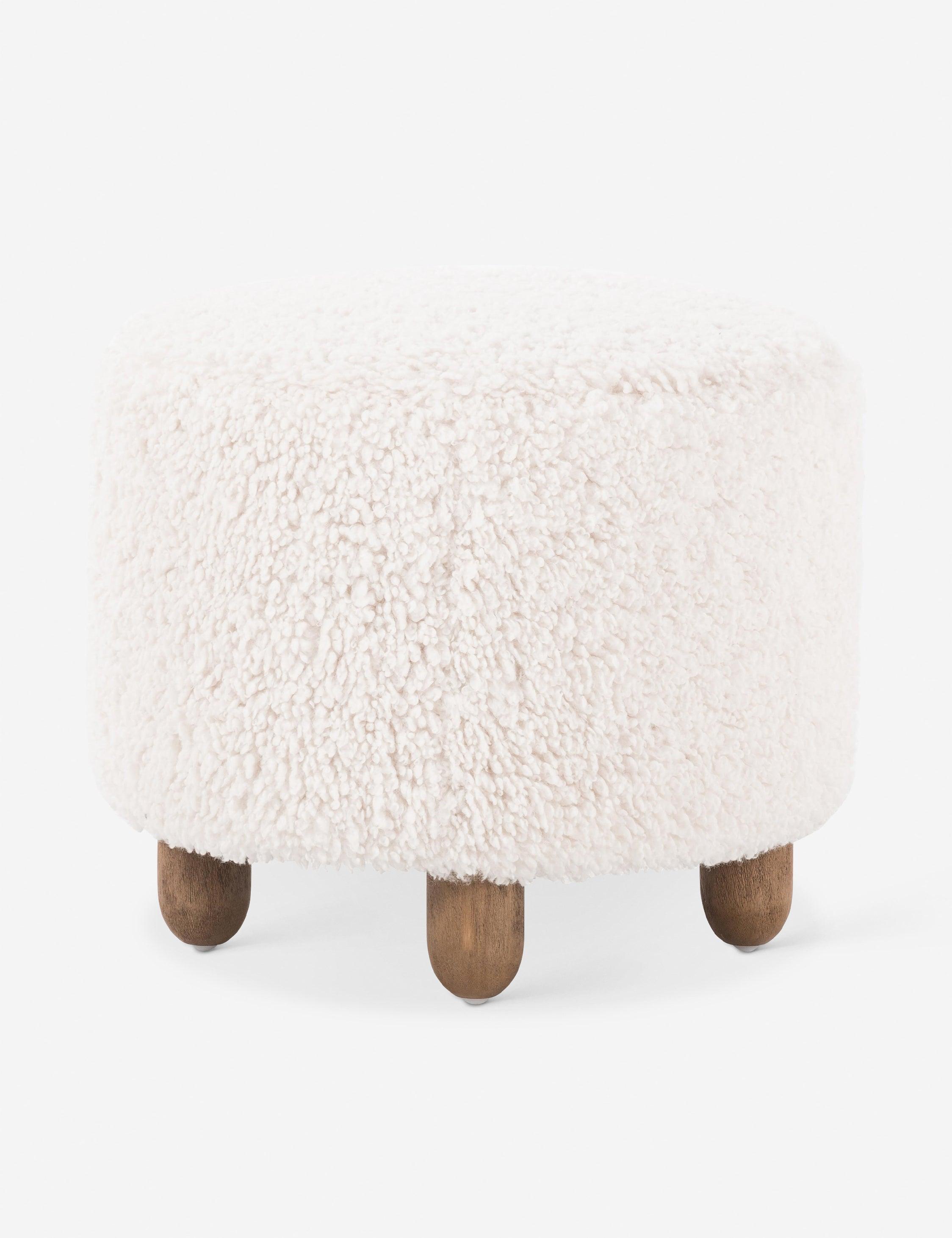 Genevieve Round Ottoman - Ivory Sheepskin