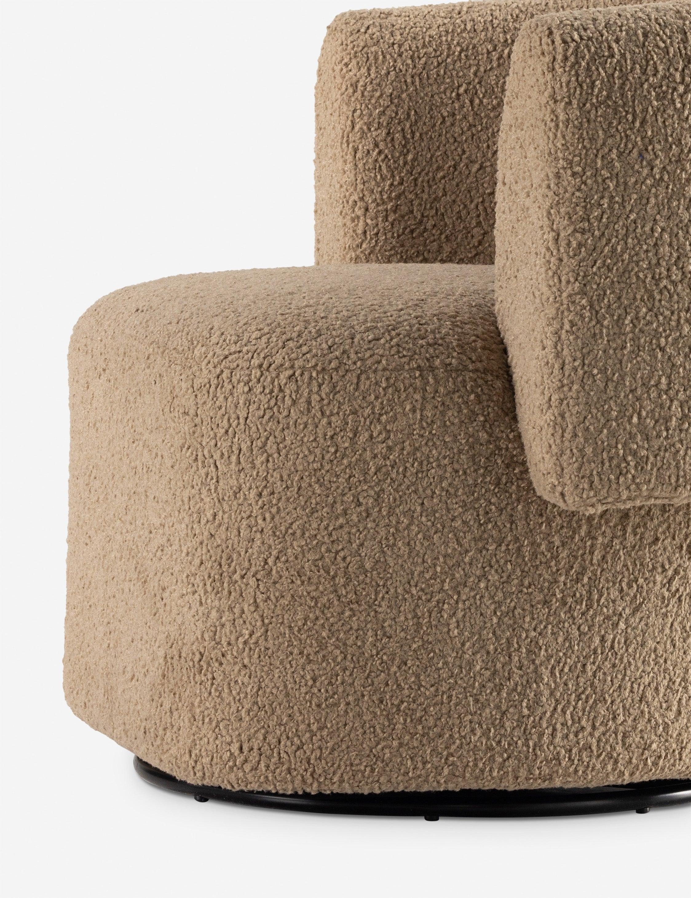 Camel Sheepskin Metal Swivel Barrel Chair, 36" Contemporary Comfort