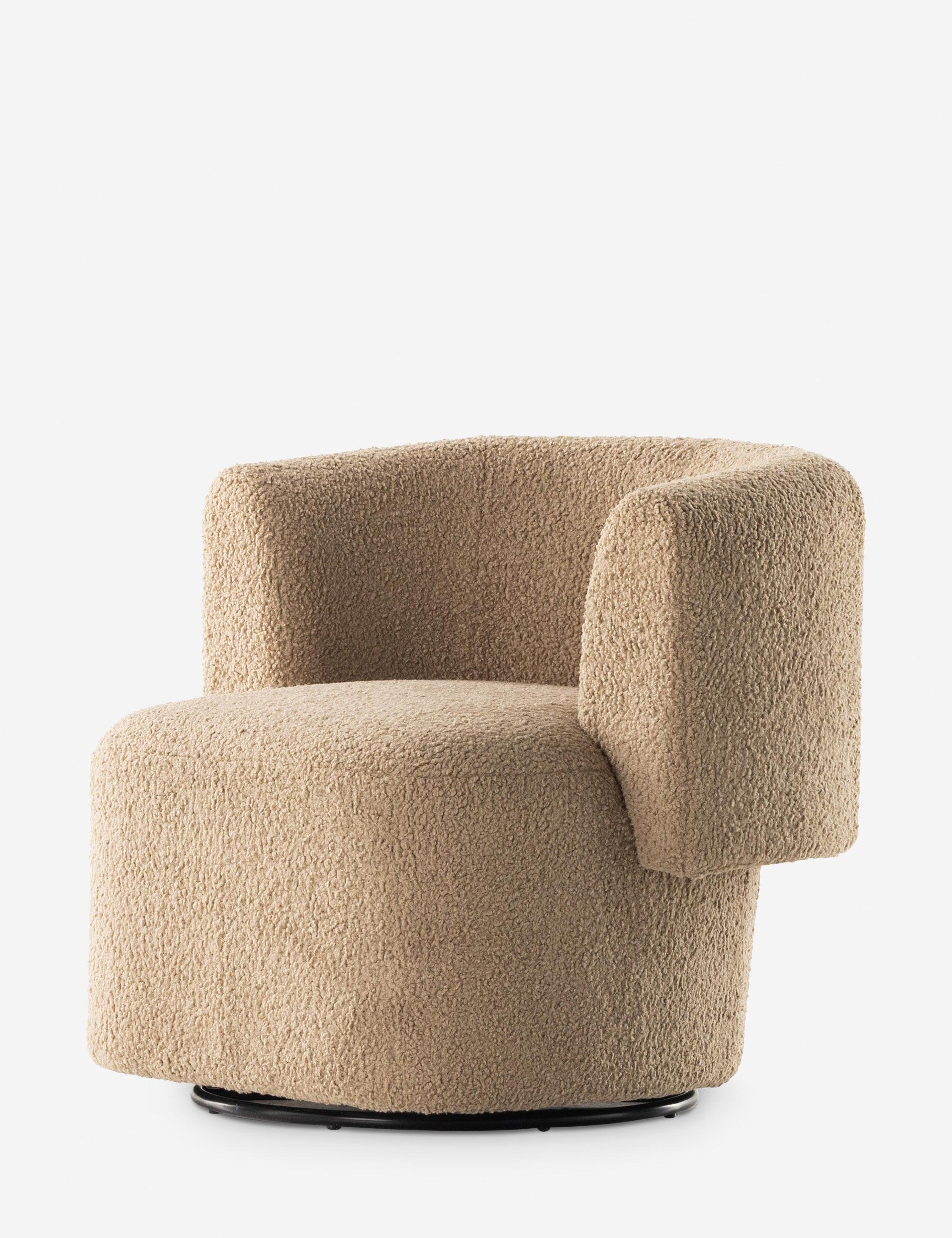 Camel Sheepskin Metal Swivel Barrel Chair, 36" Contemporary Comfort