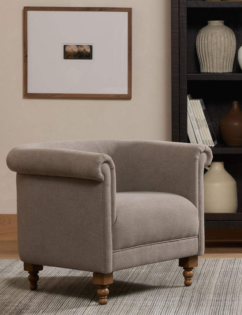 Beige Handcrafted Barrel Club Accent Chair