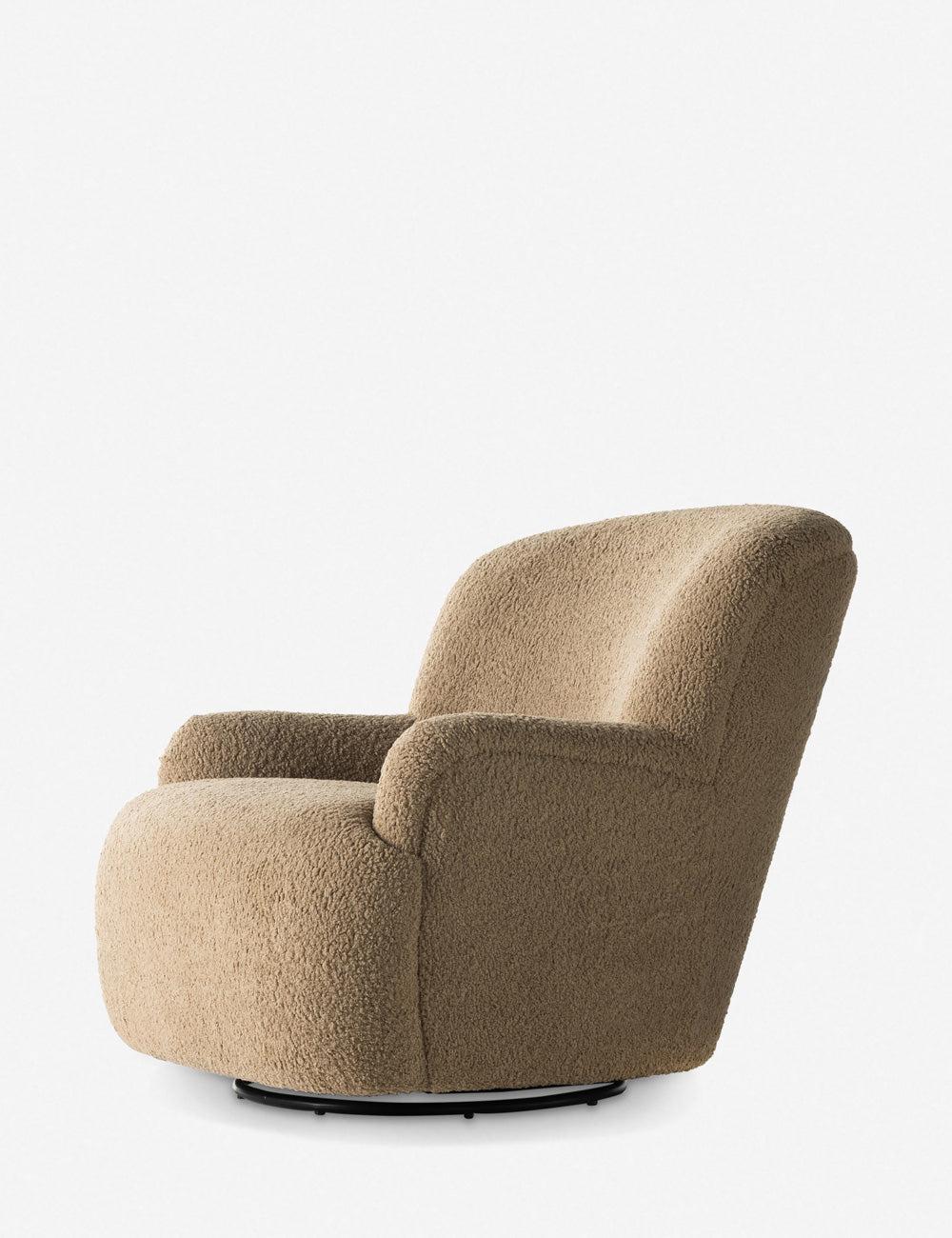 Sheepskin Camel 35.5" Contemporary Swivel Accent Chair