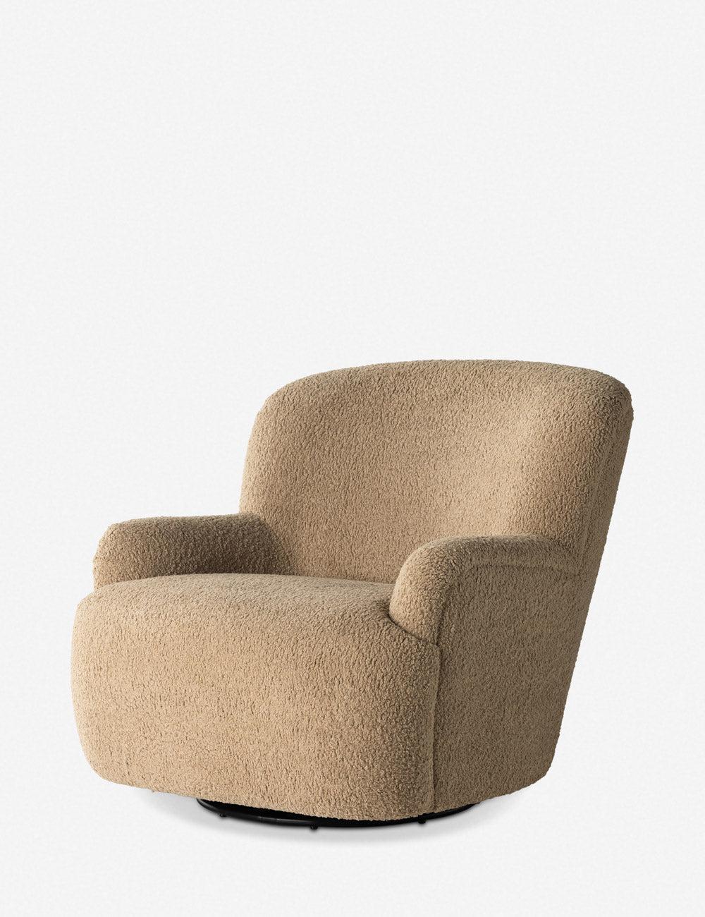 Sheepskin Camel 35.5" Contemporary Swivel Accent Chair