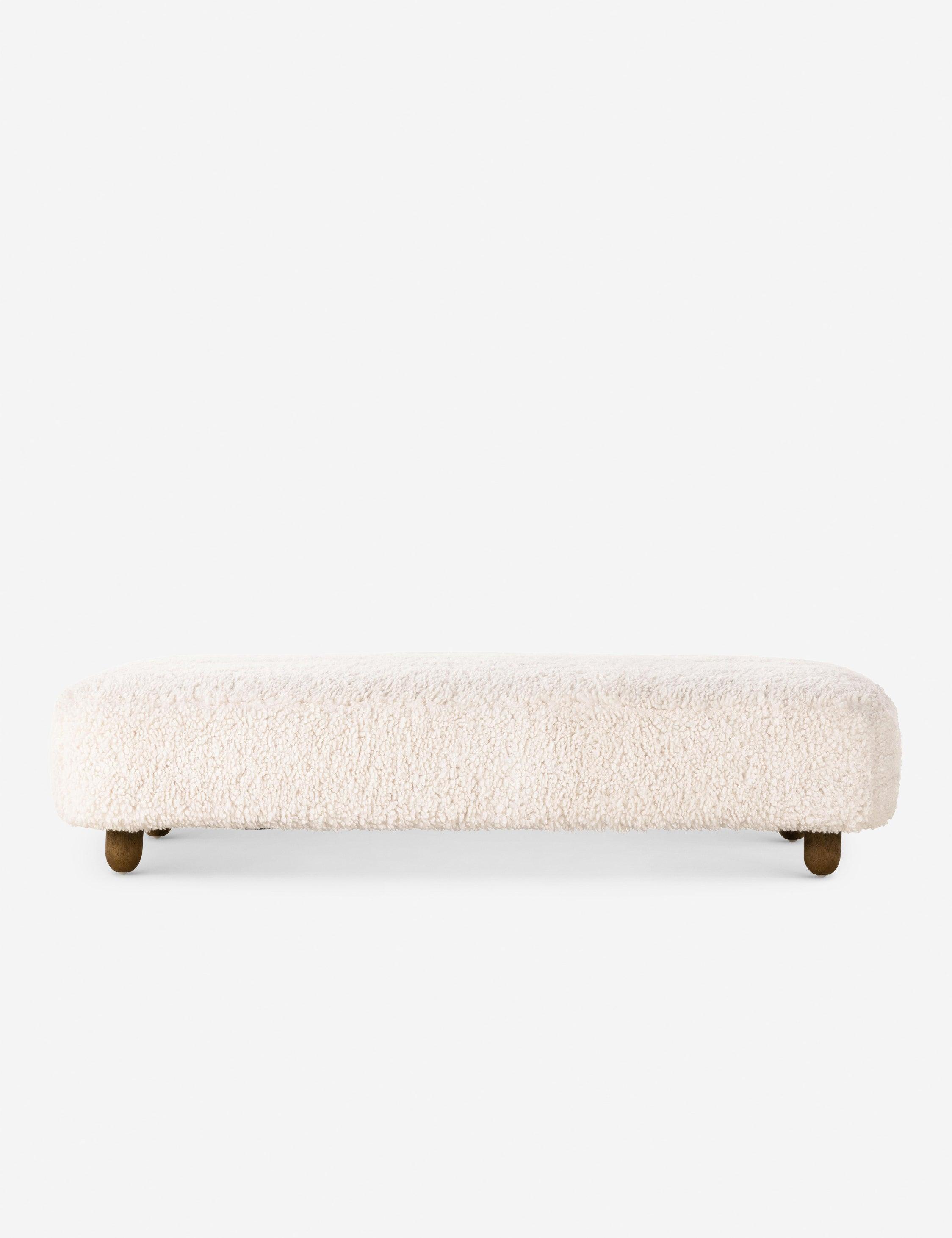 Dover 16'' Ivory Faux Shearling Ottoman with Wood Feet