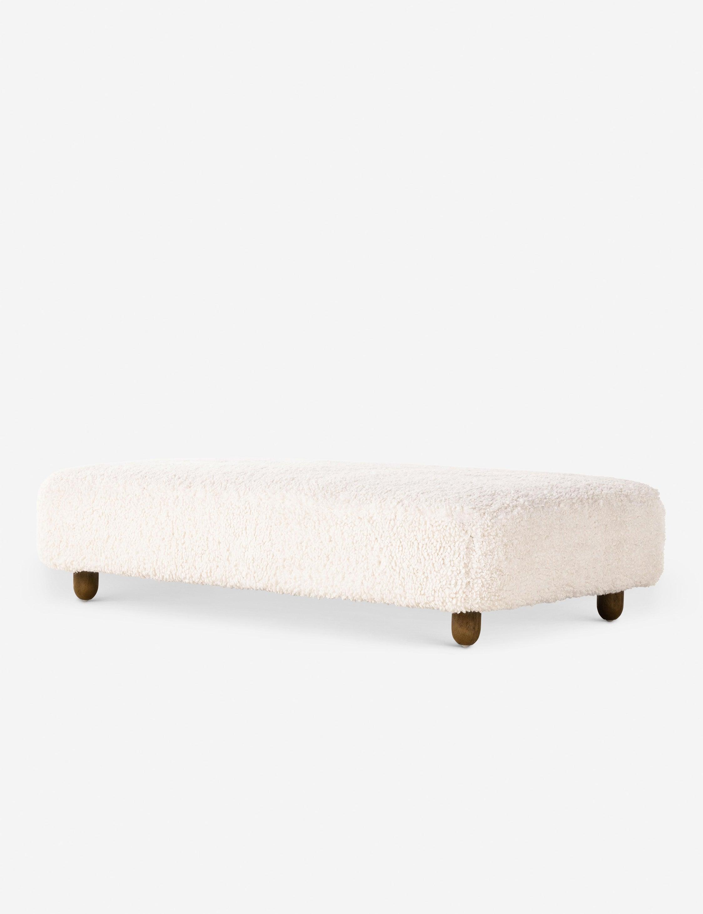 Dover 16'' Ivory Faux Shearling Ottoman with Wood Feet