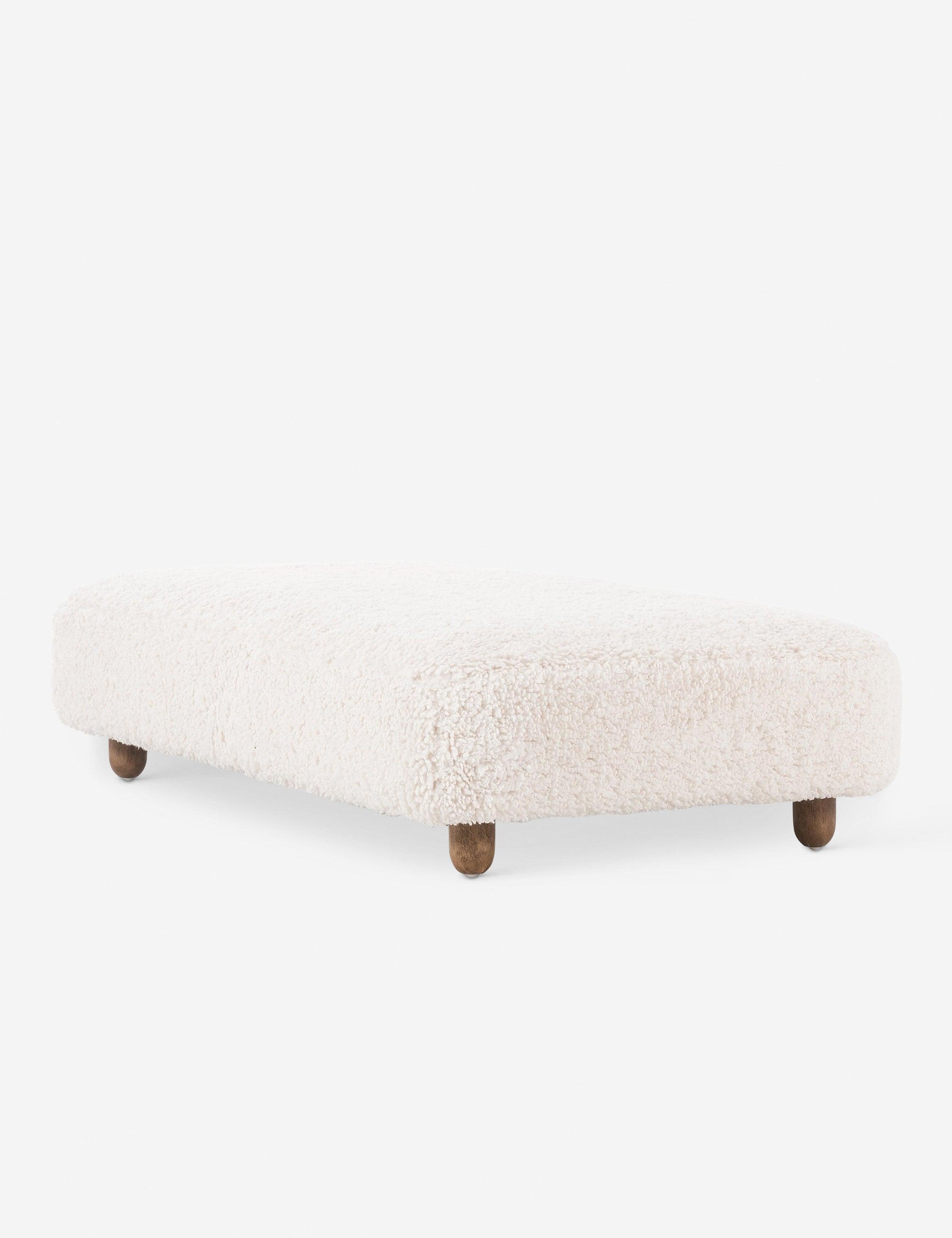 Dover 16'' Ivory Faux Shearling Ottoman with Wood Feet