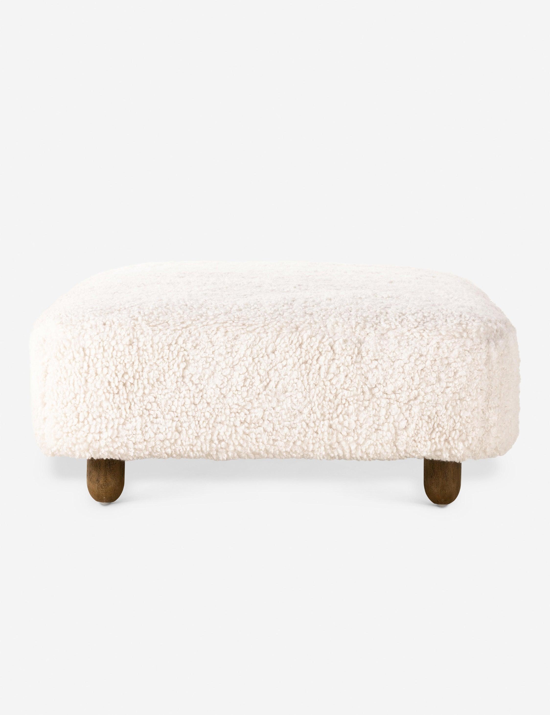 Dover 16'' Ivory Faux Shearling Ottoman with Wood Feet