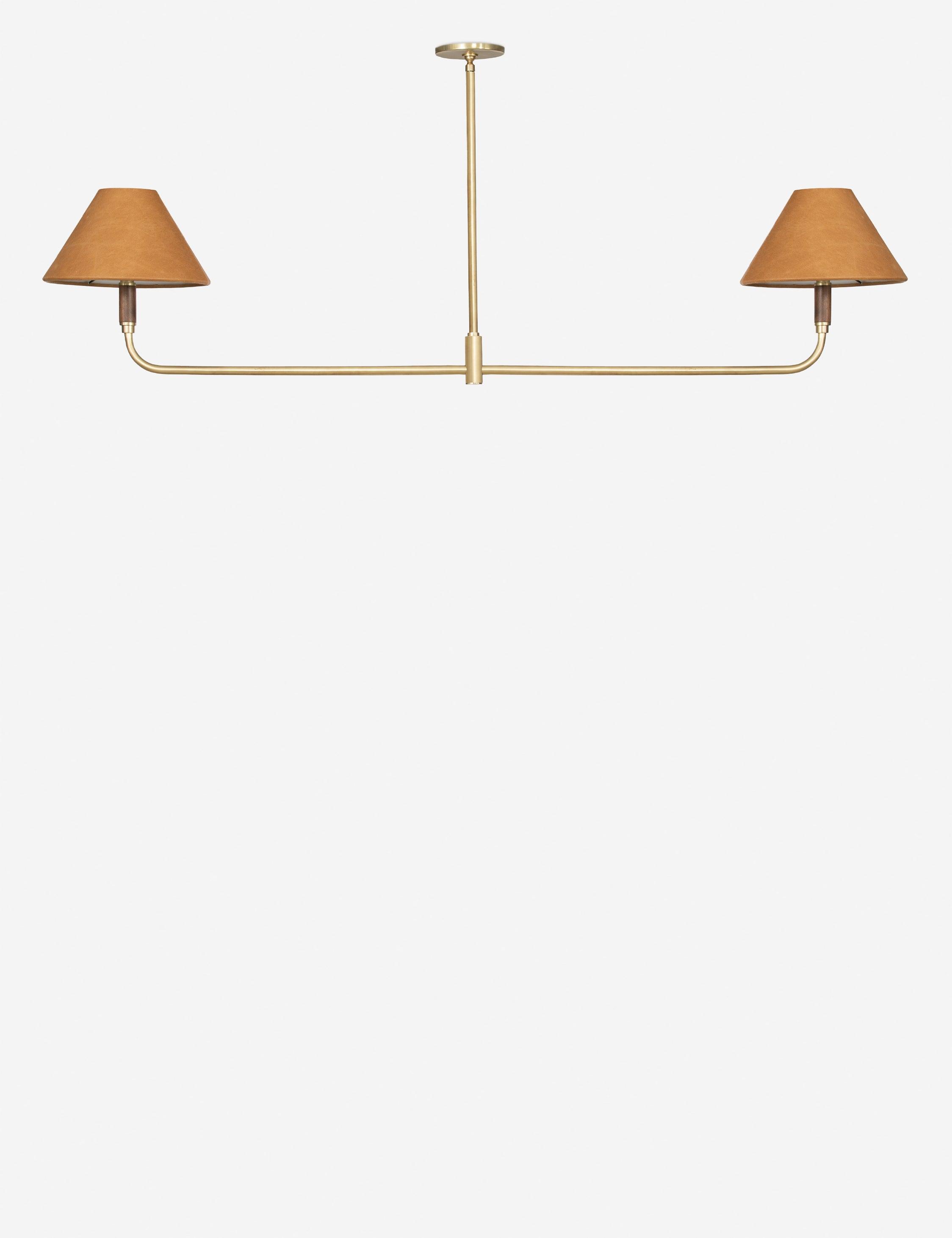 Cullen Aged Brass 2-Light LED Island Pendant with Walnut and Leather Accents