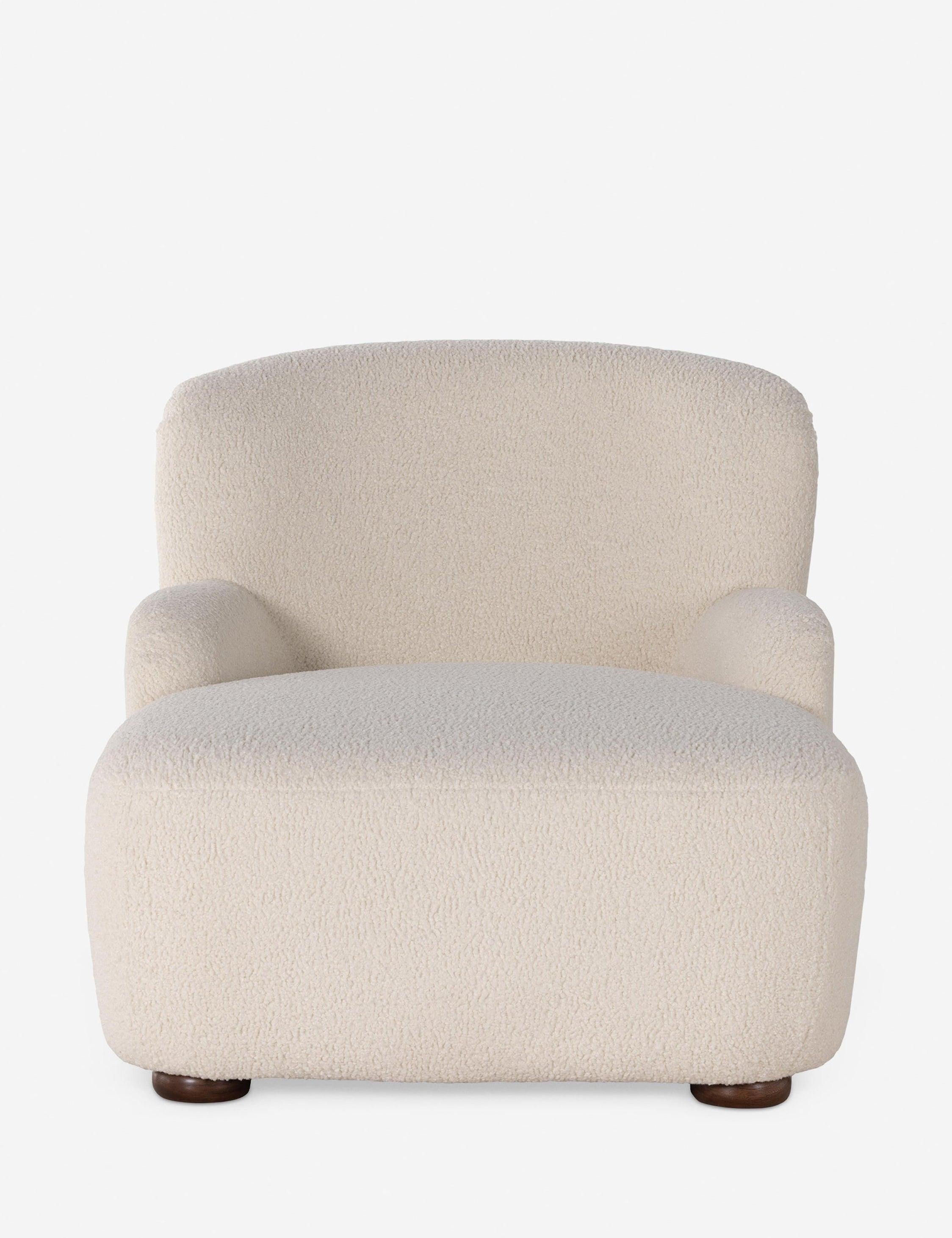 Kaden Classic Cream Bouclé & Rich Brown Wood Chaise Lounge