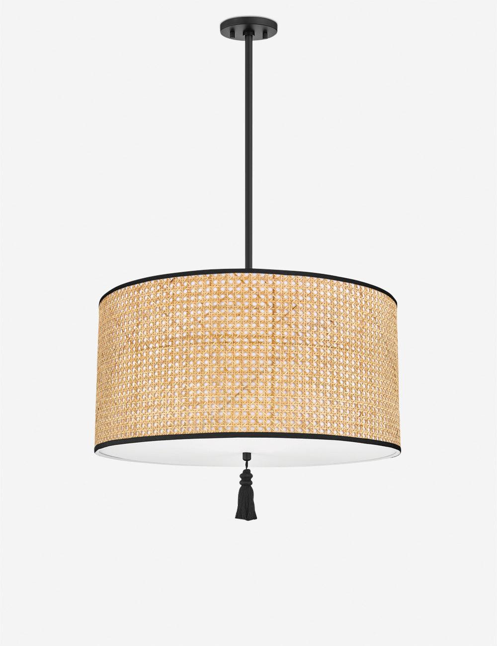 Dolores Soft Black and Natural Cane 3-Light Drum Pendant