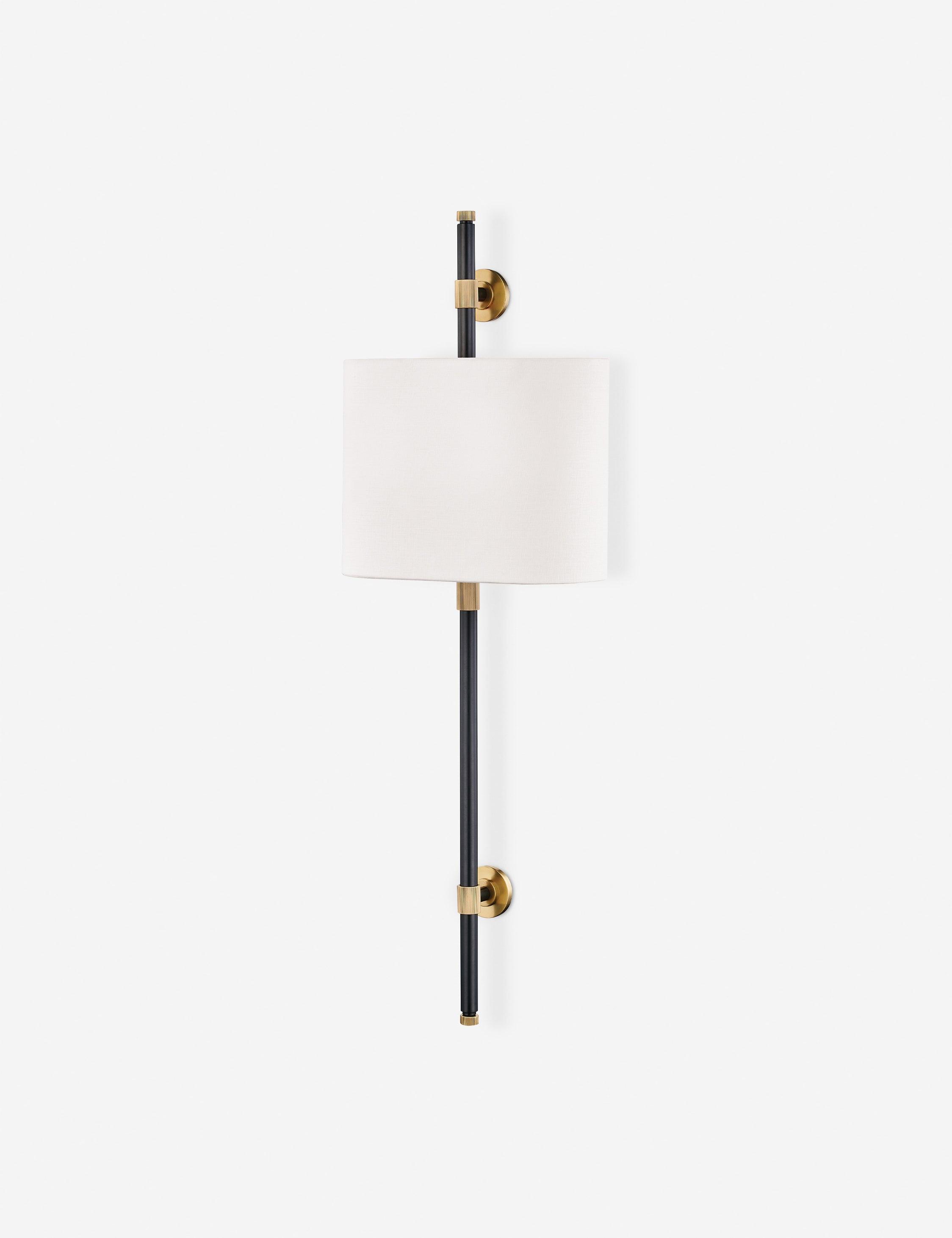 Aged Old Bronze Dual-Light Sconce with Off-White Linen Shade