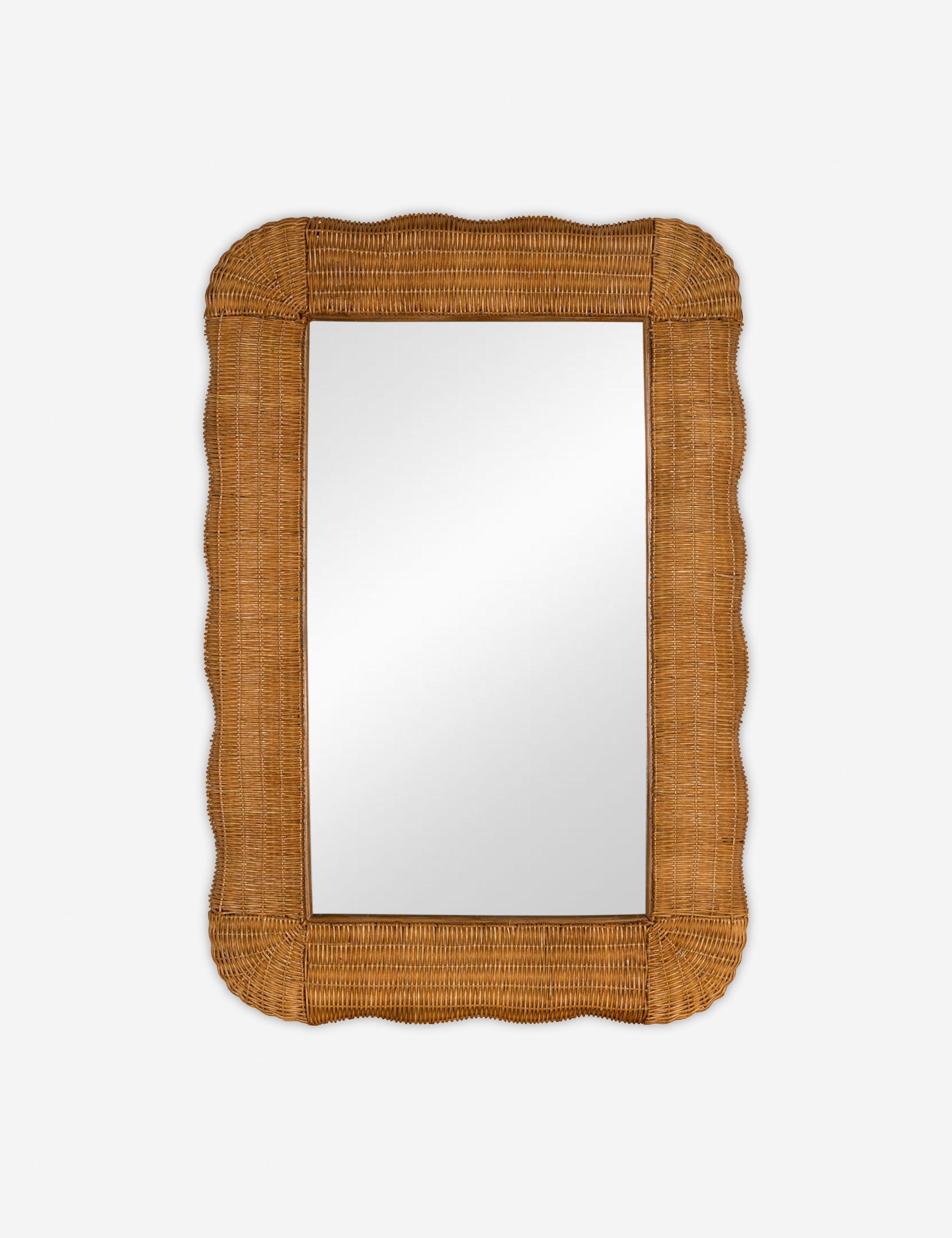 Auden Coastal Rectangular Vanity Wall Mirror in Natural Rattan