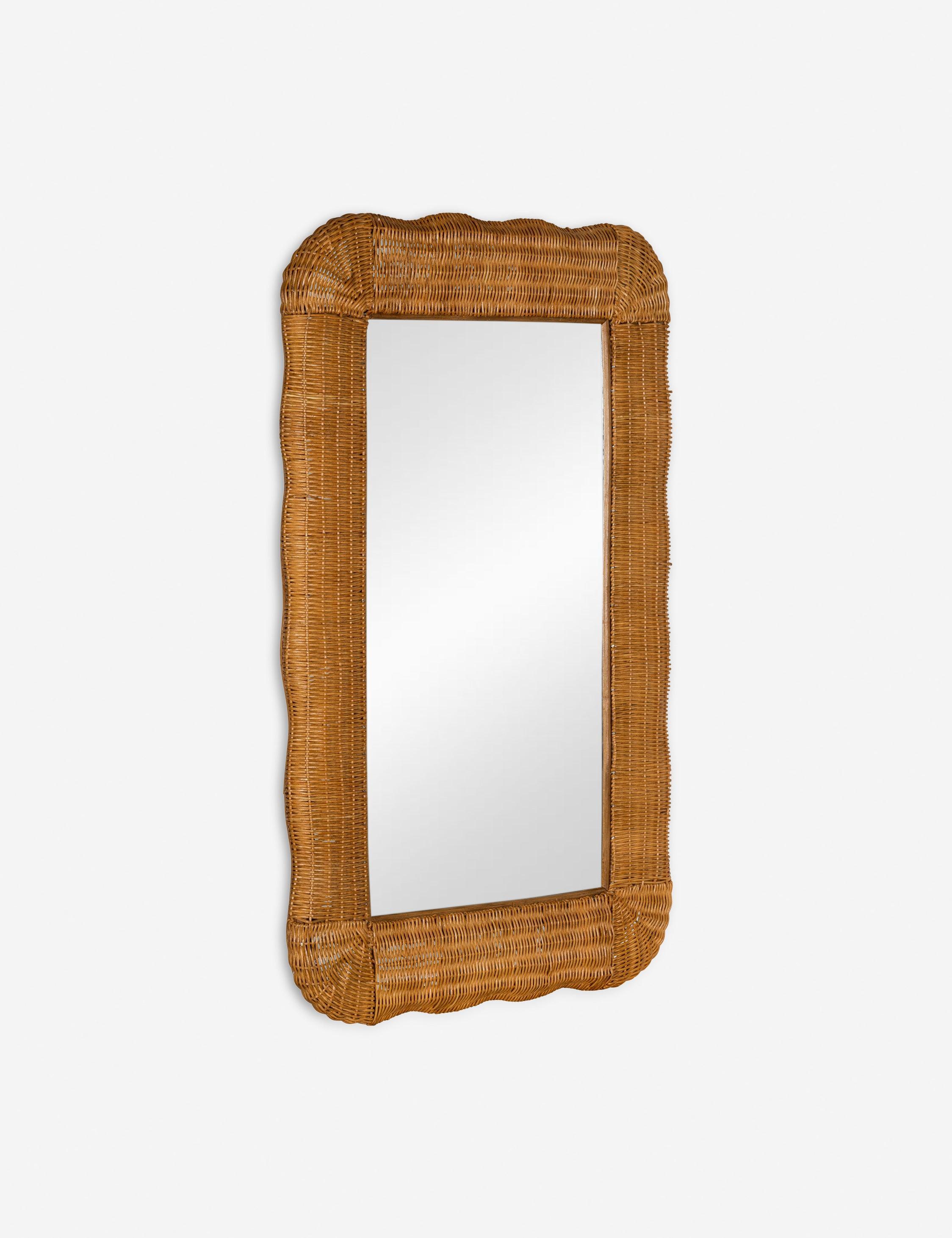 Auden Coastal Rectangular Vanity Wall Mirror in Natural Rattan