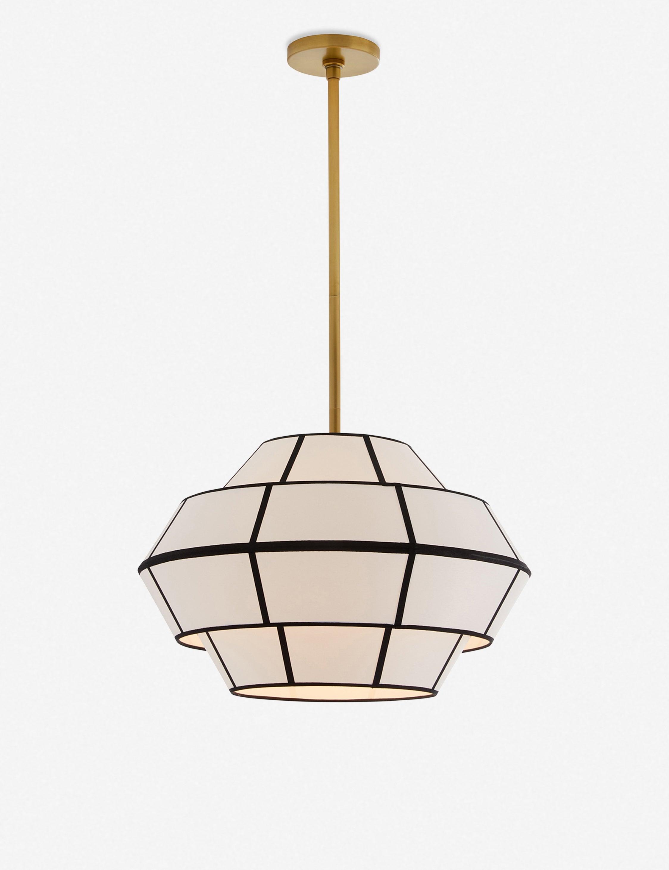 Morten Tiered Linen Shade Pendant Light in Antique Brass, 21" Wide