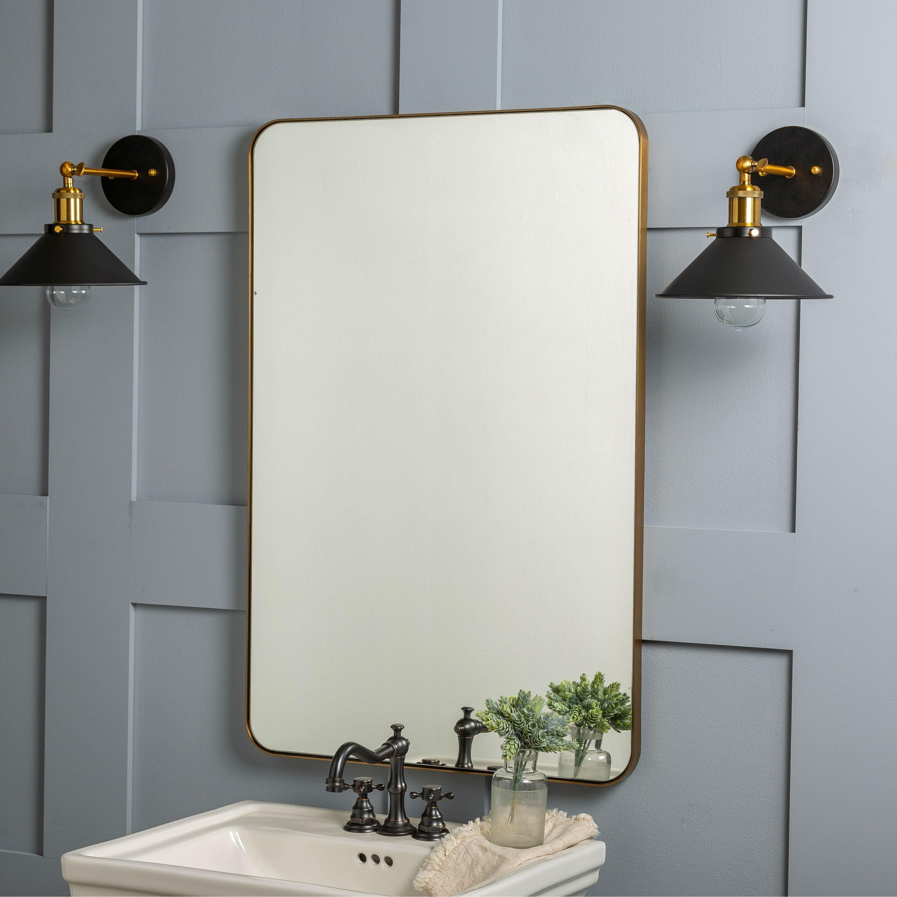 Elegant Rectangular Bronze & Gold Wood Wall Mirror