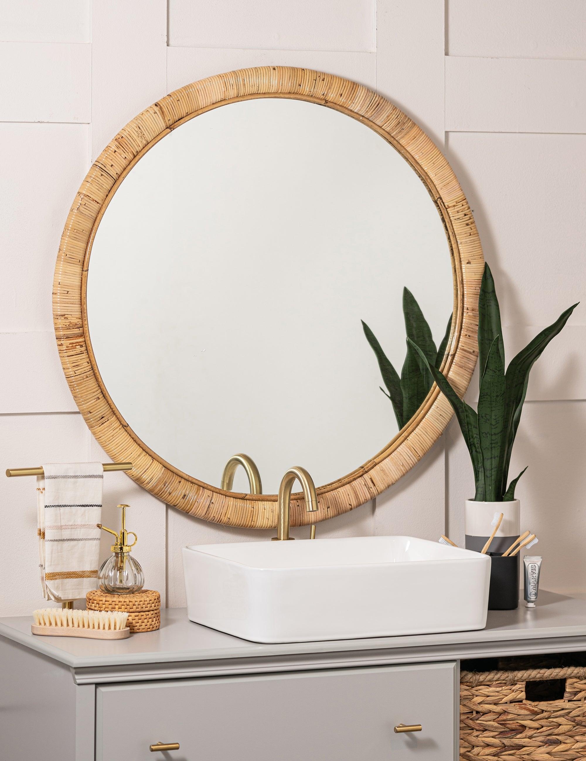 Blaise 34.5" Natural Rattan Round Wall Mirror