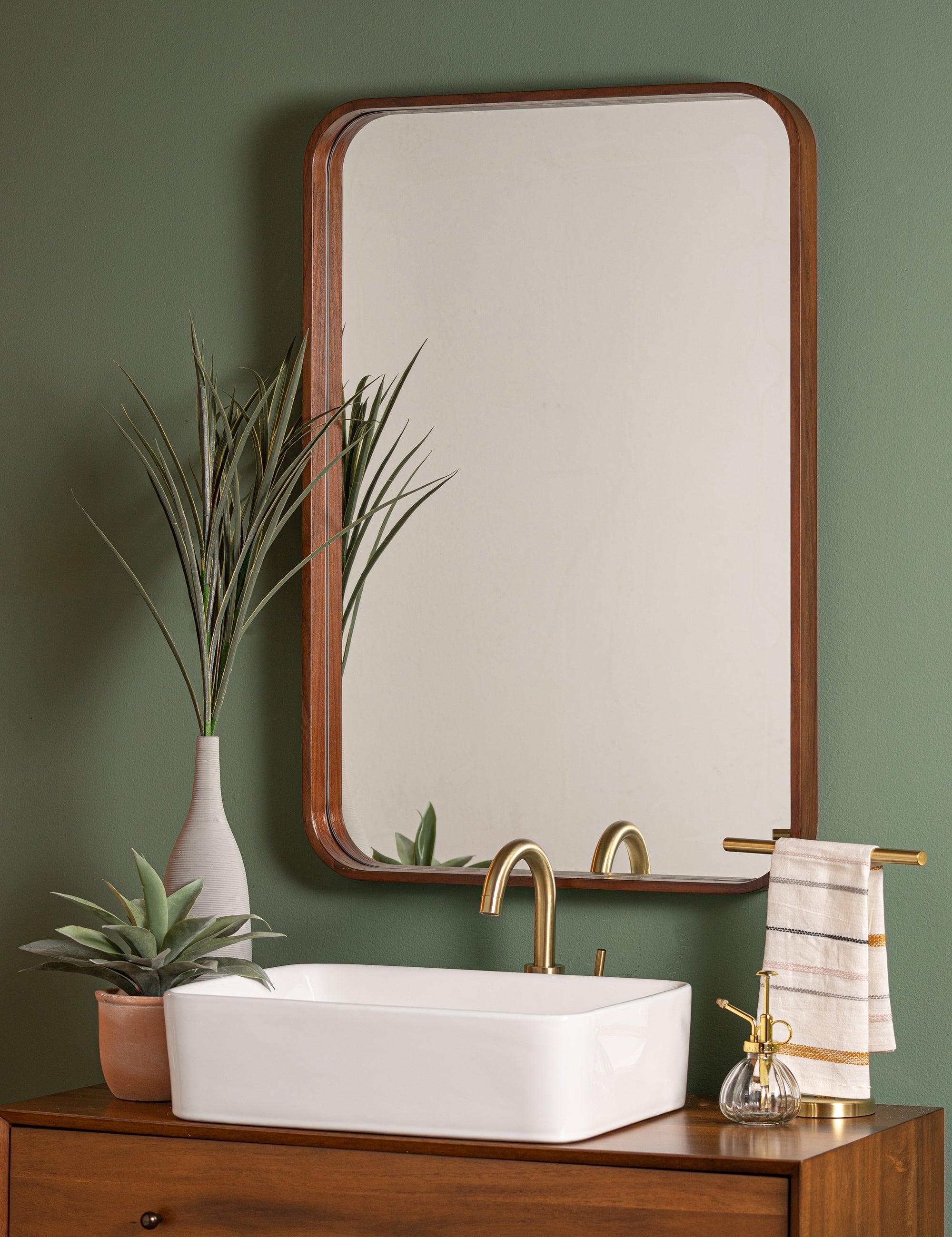 Mid-Century Walnut Rectangular Bathroom Wall Mirror