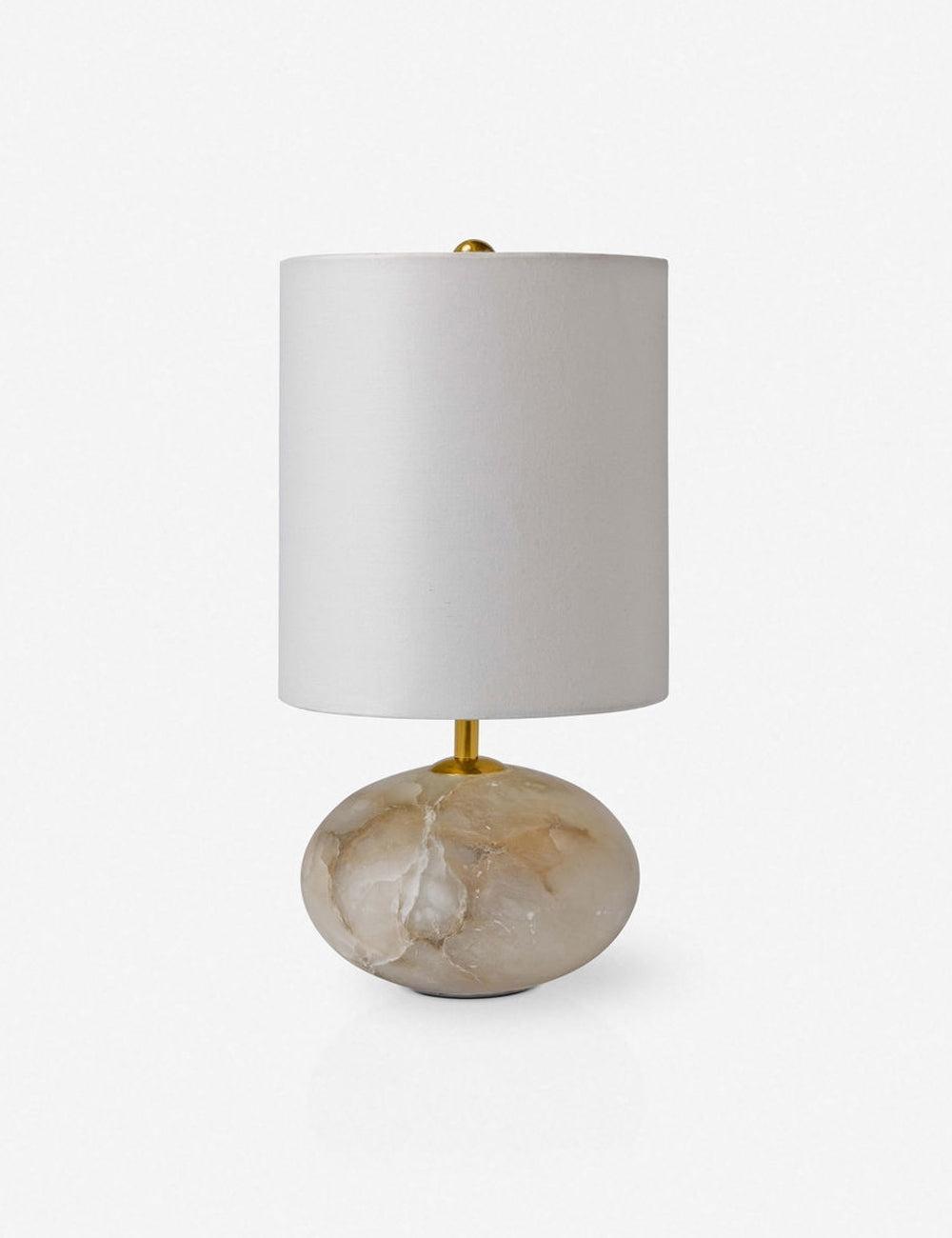 Elegant Alabaster Orb Table Lamp with Linen Shade and Brass Accents