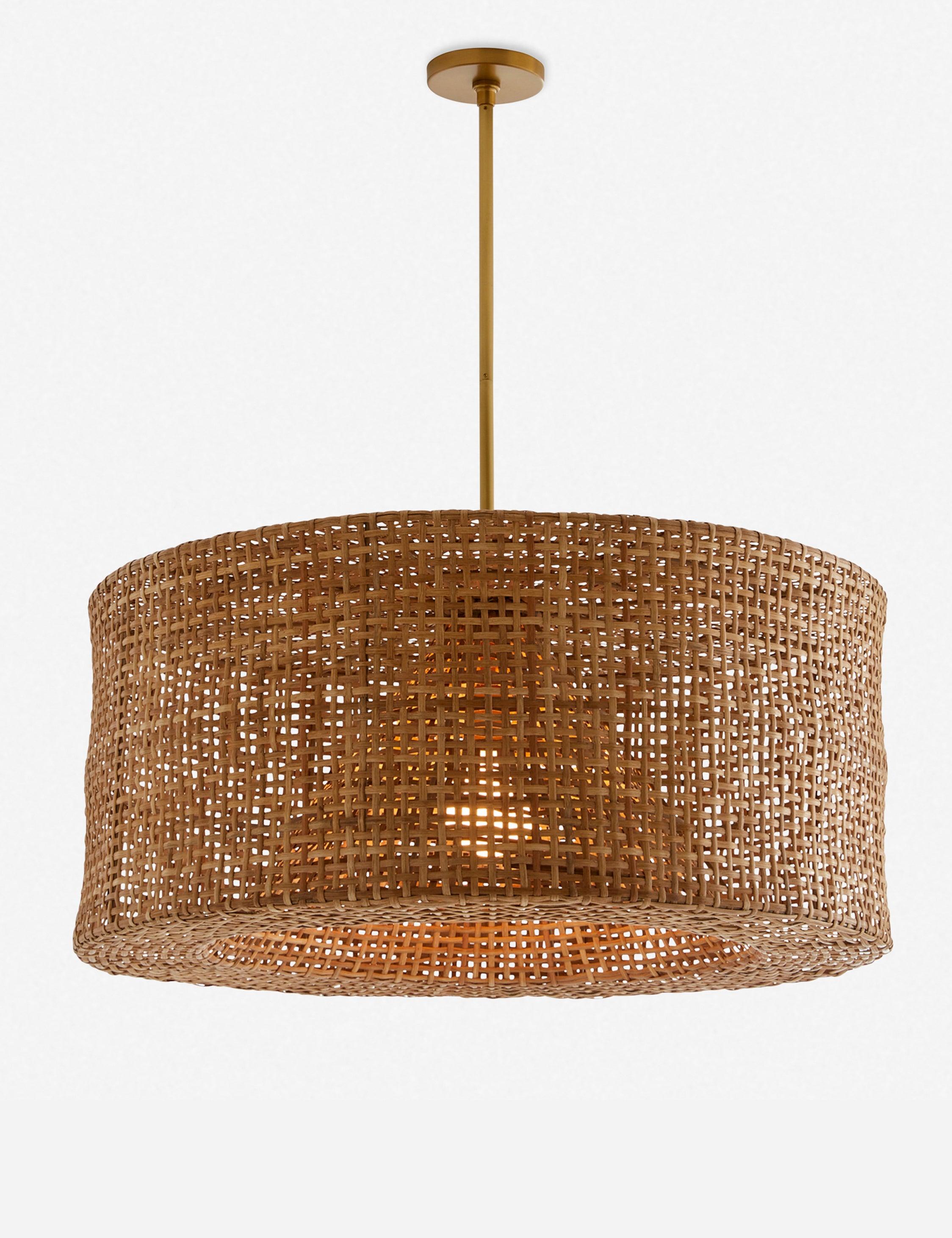 Nev 32" Airy Rattan and Antique Brass Drum Pendant Light