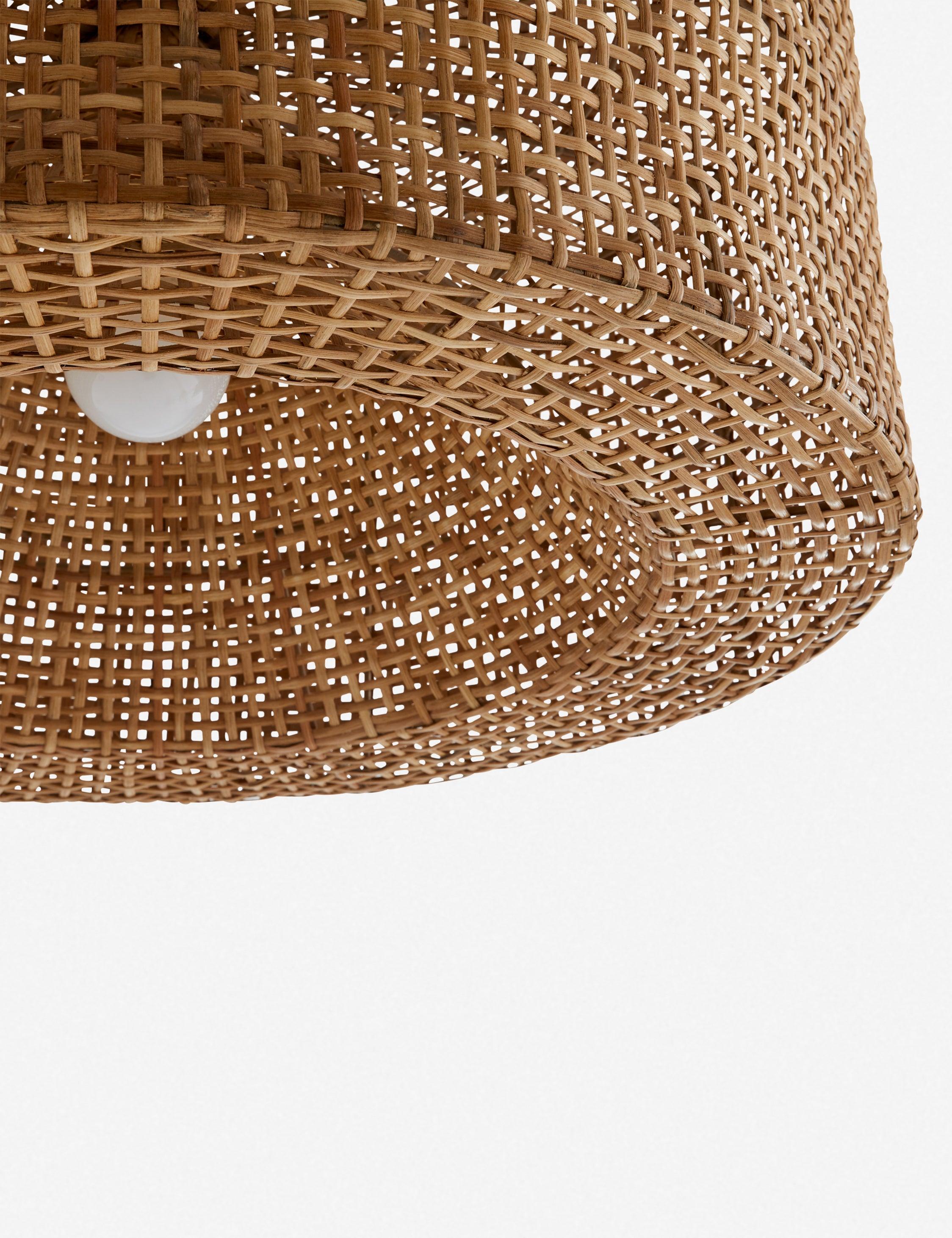 Nev 32" Airy Rattan and Antique Brass Drum Pendant Light