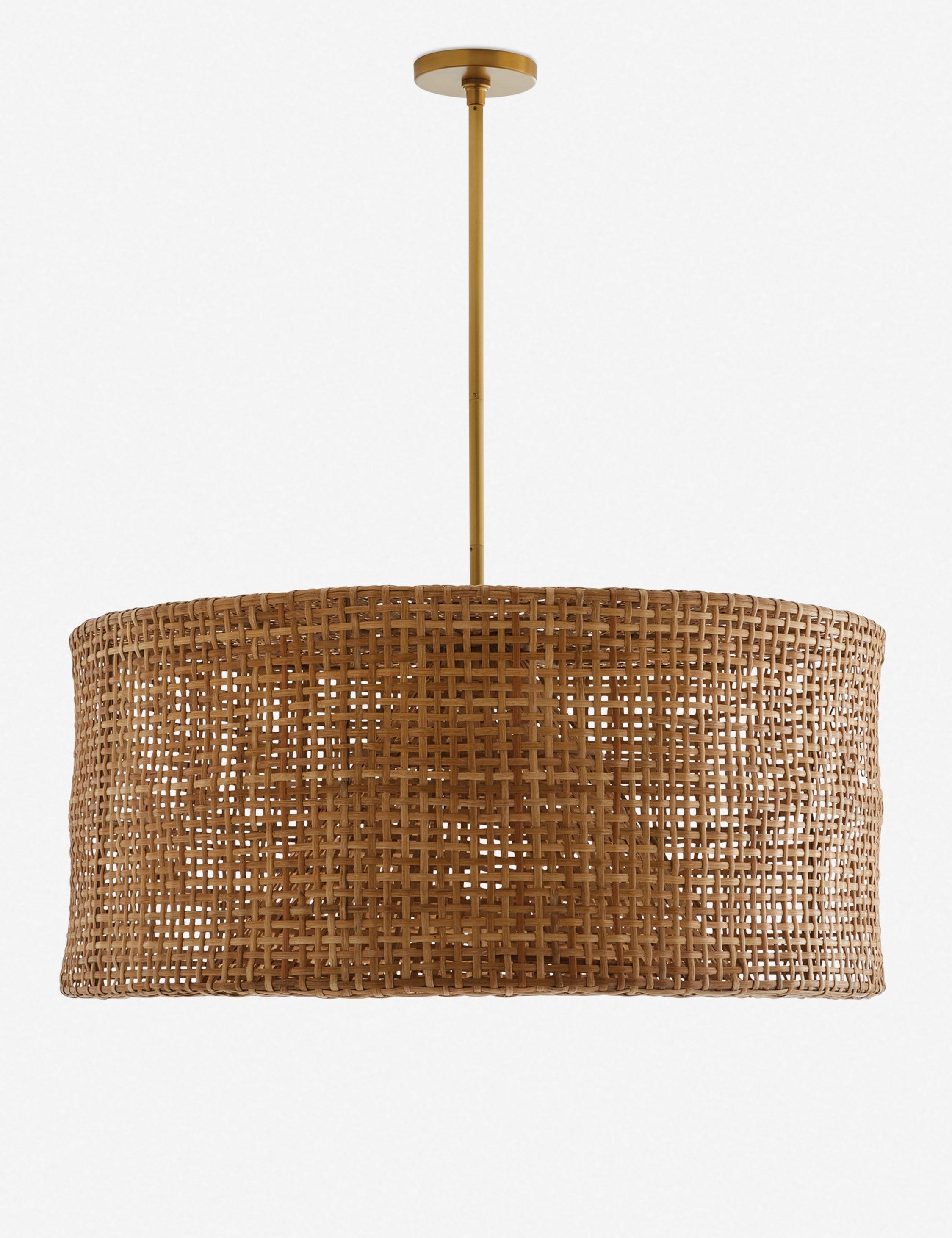 Nev 32" Airy Rattan and Antique Brass Drum Pendant Light