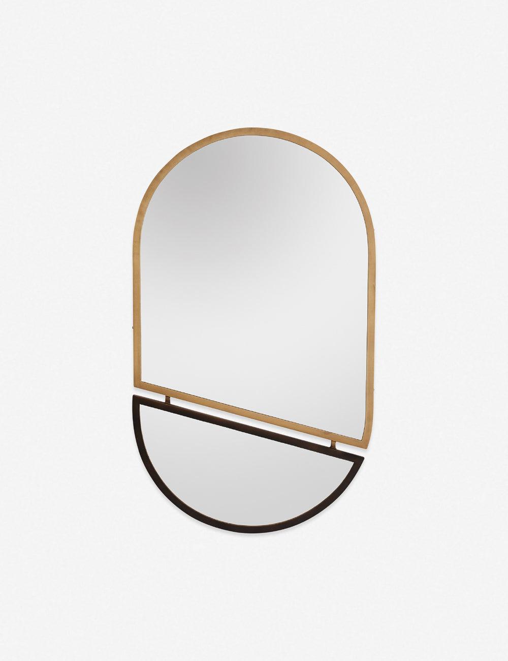 Bauhaus Inspired Split Oval Mirror in Bronze and Gold, 40x24"