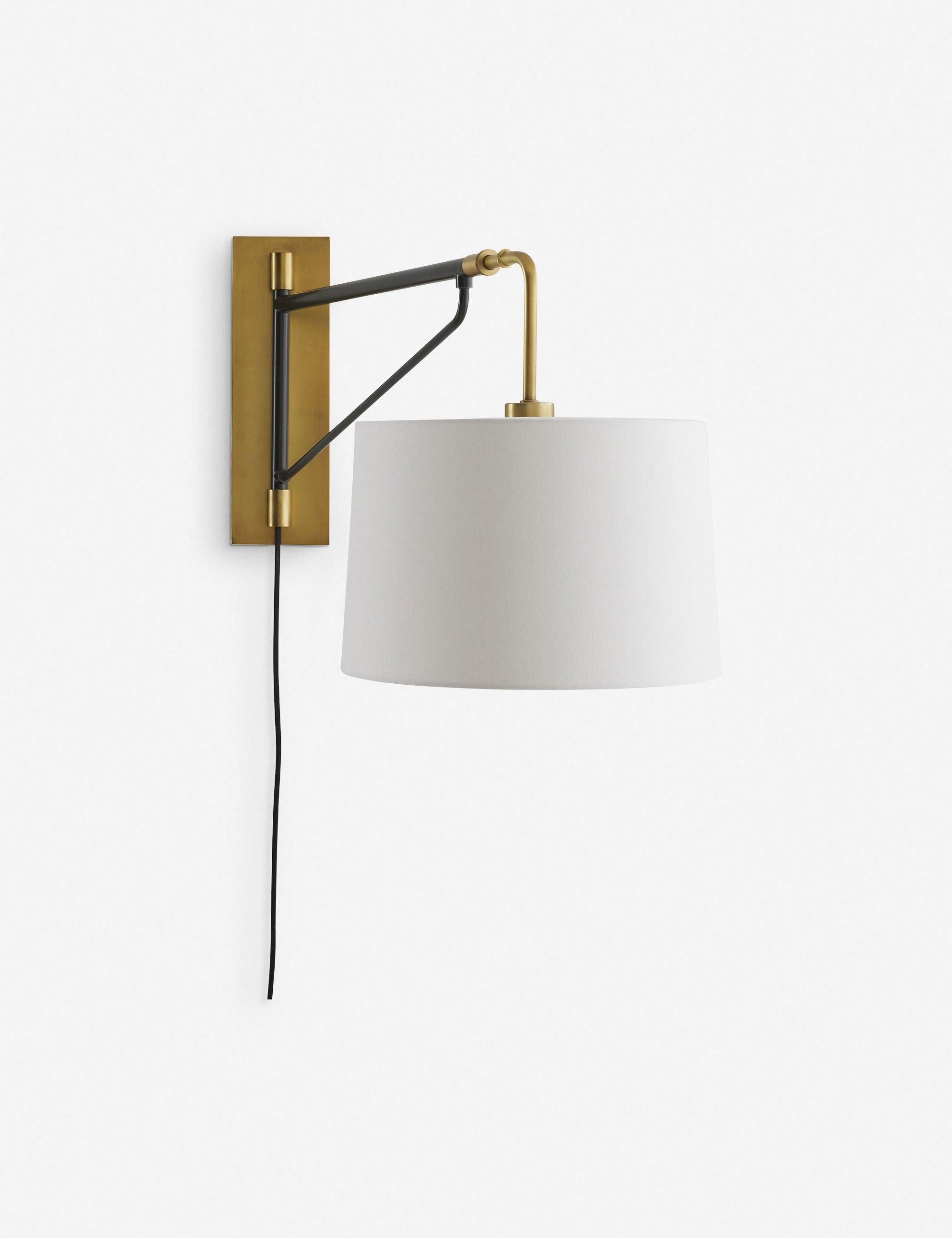 Adjustable Two-Toned Bronze & Black Sconce with White Linen Shade