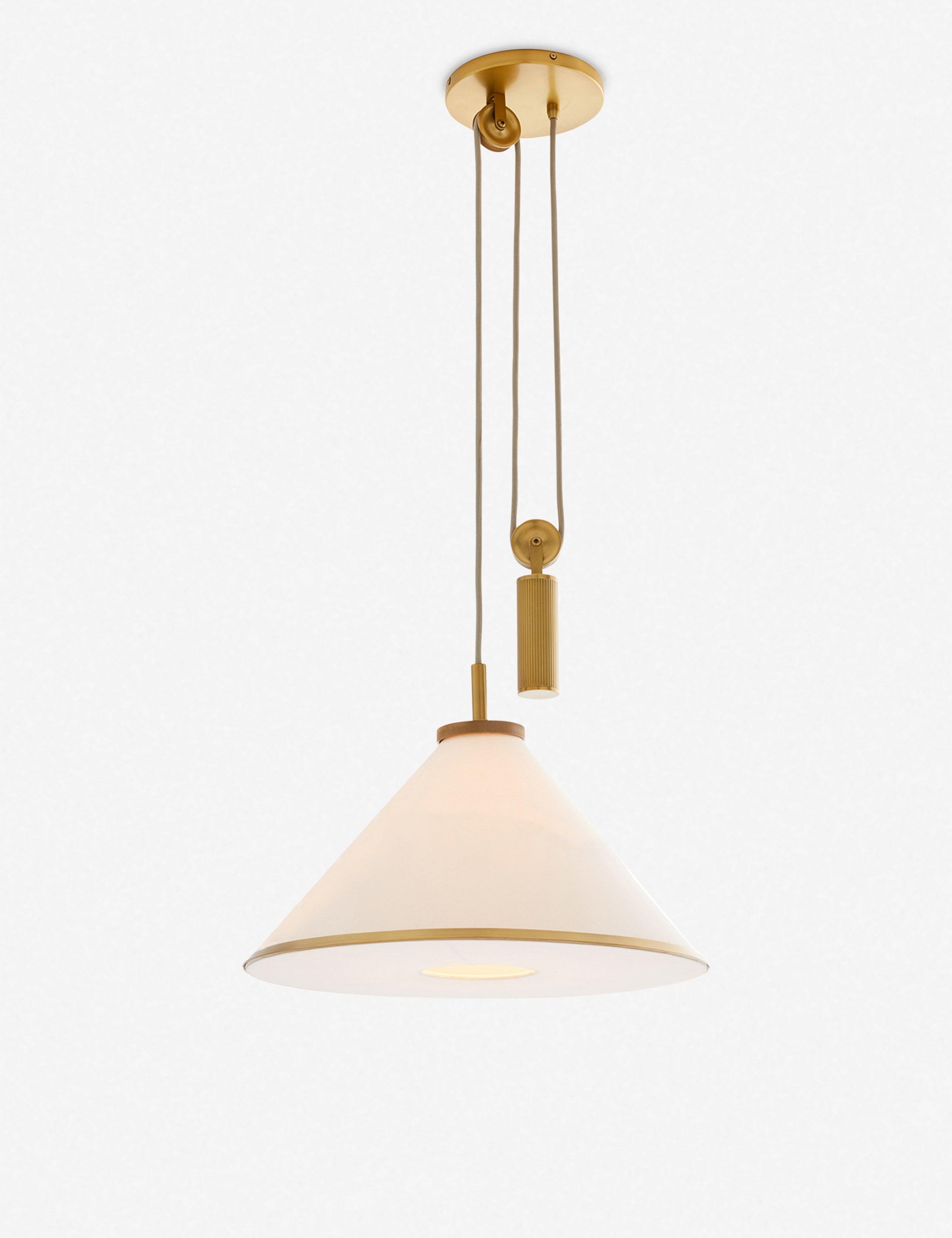 Norfolk White Linen and Antique Brass Adjustable Pendant Light