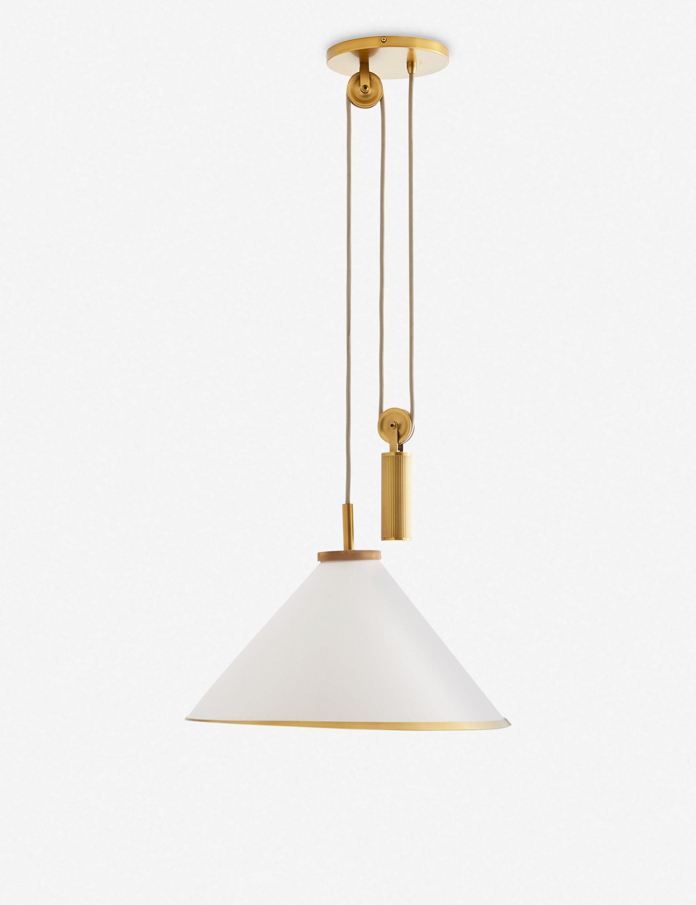 Norfolk White Linen and Antique Brass Adjustable Pendant Light