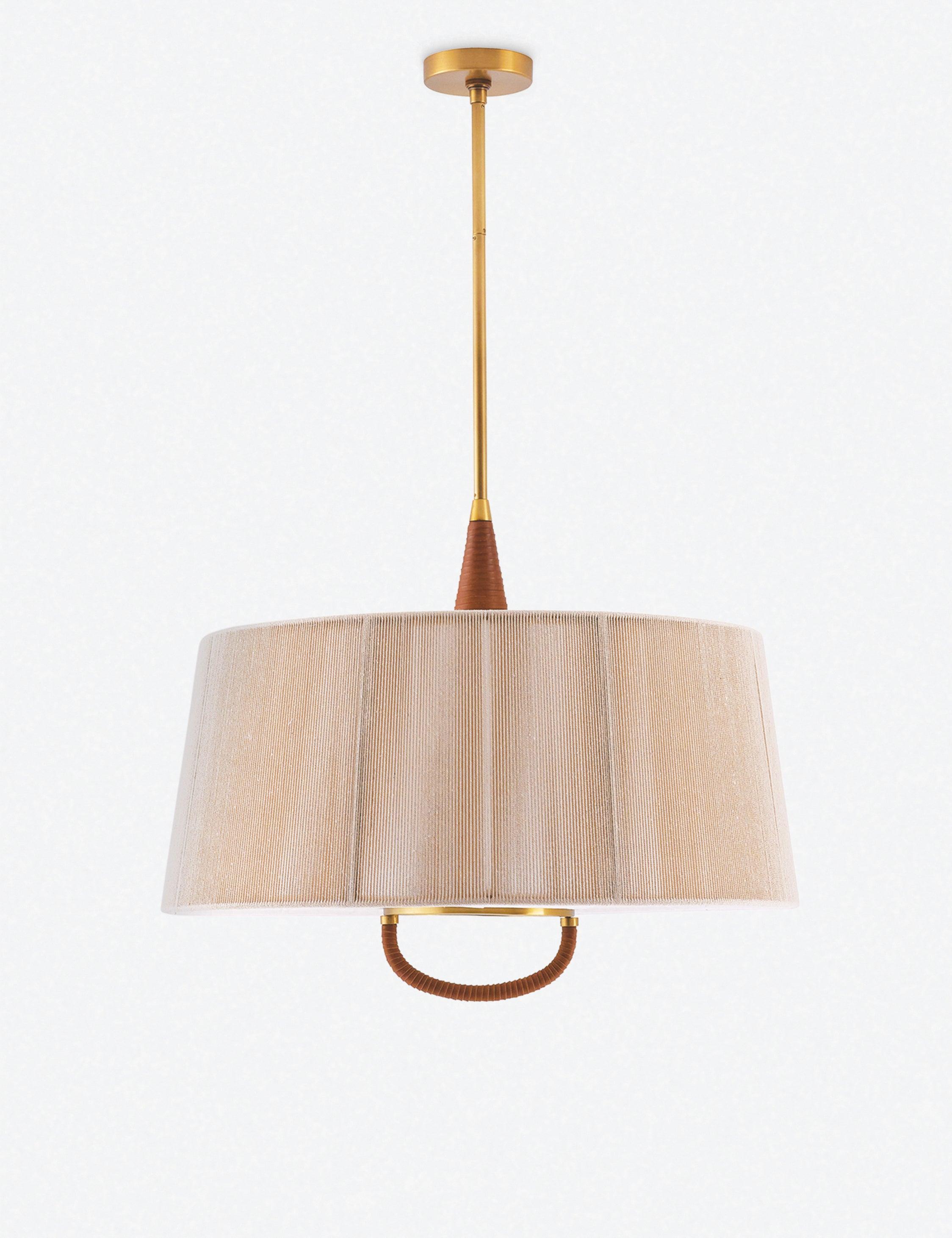 Middlebury Rustic Chic Brass and Leather-Wrapped 28.5" Drum Pendant Light