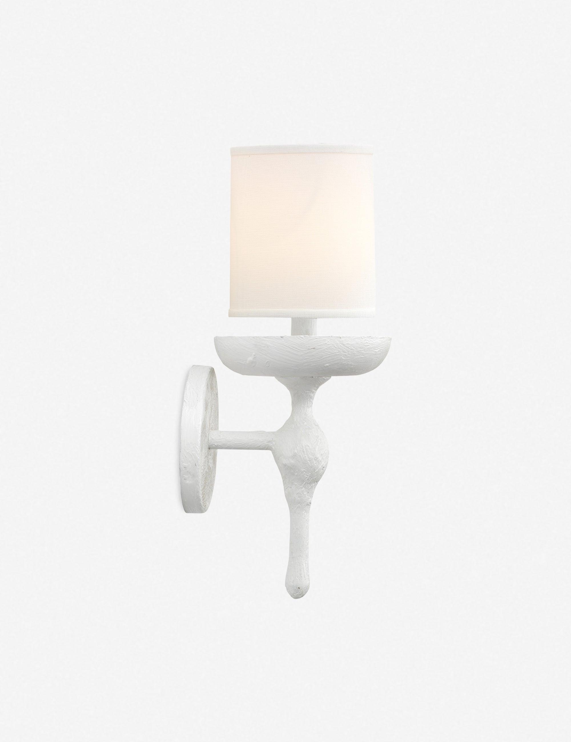 Lumina Coastal Charm White Plaster 1-Light Sconce with Linen Shade