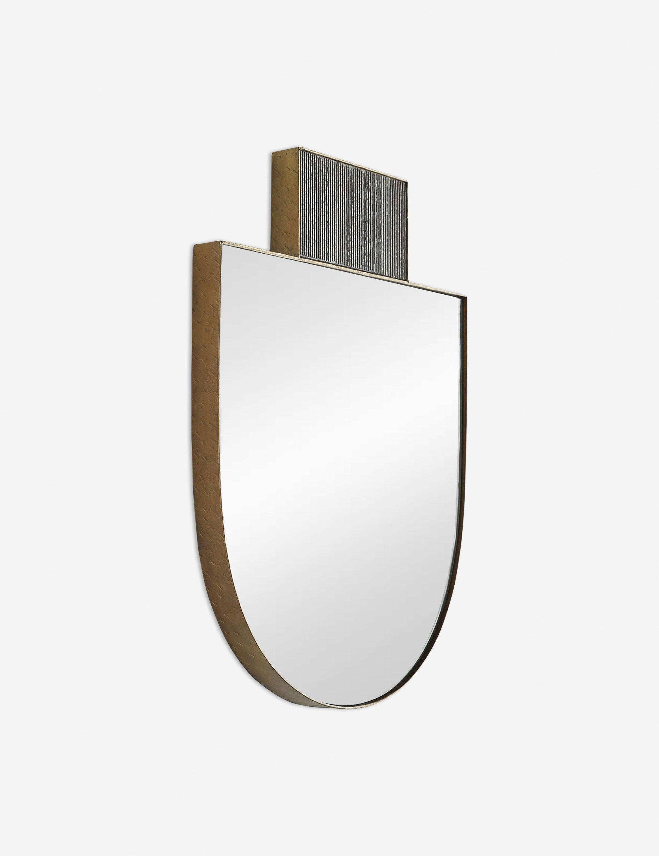 Lianna Unique Shape Hammered Gold Wall Mirror with Marble Crown