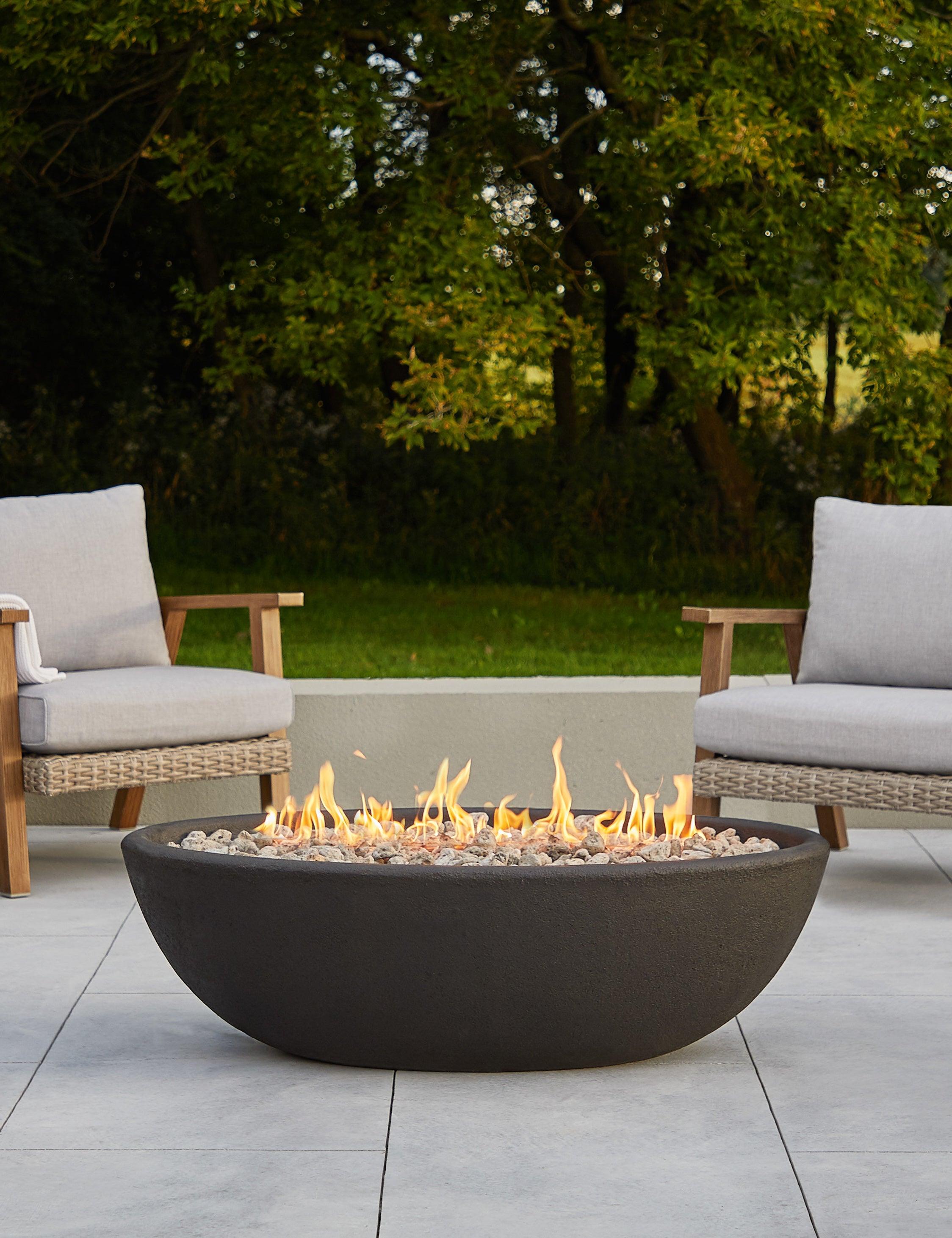 Riverside Oval Gas Fire Bowl in Rustic Shale Finish