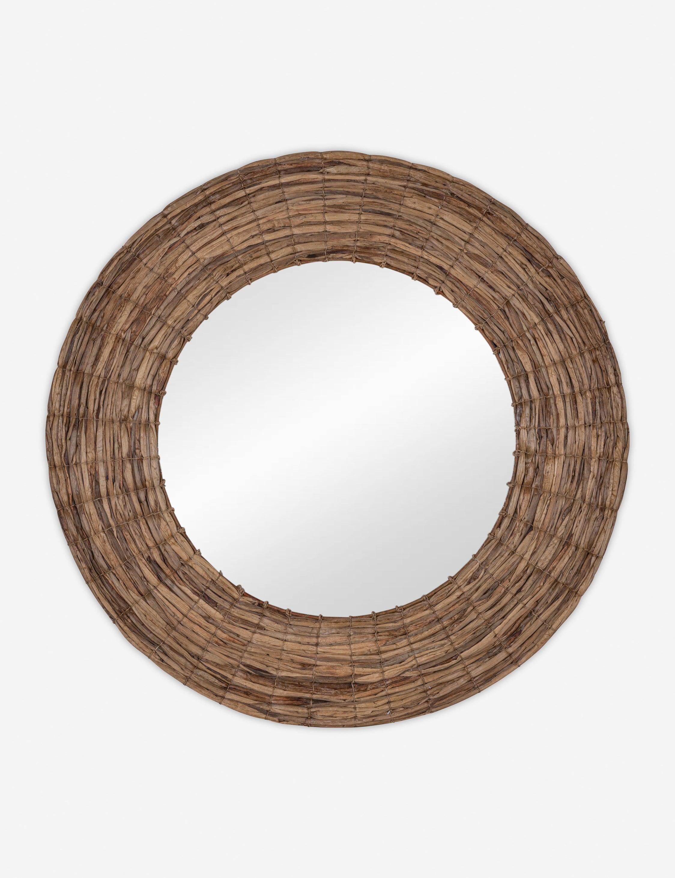 Shyla Coastal Round Rattan 35.5" Bathroom Wall Mirror