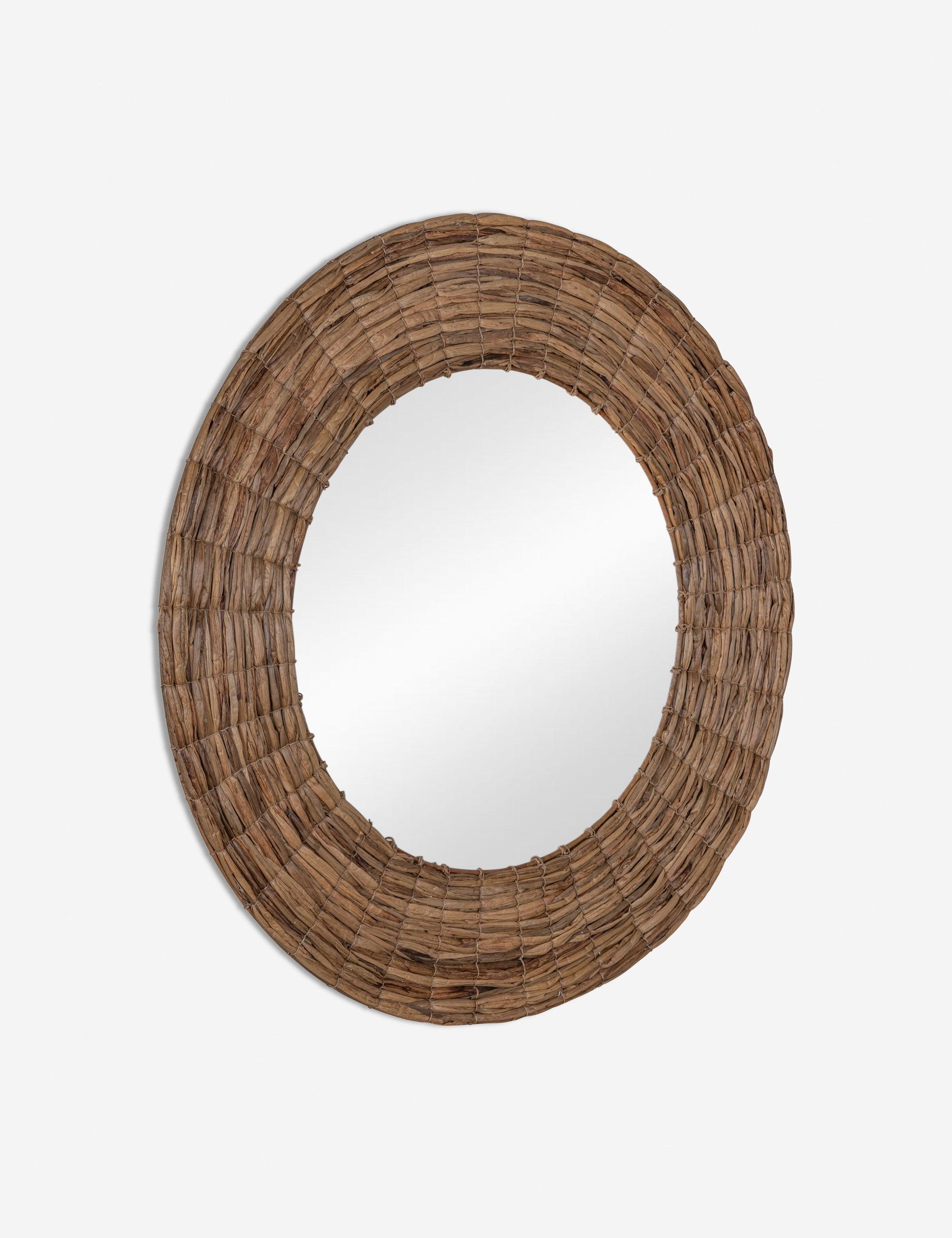 Shyla Coastal Round Rattan 35.5" Bathroom Wall Mirror