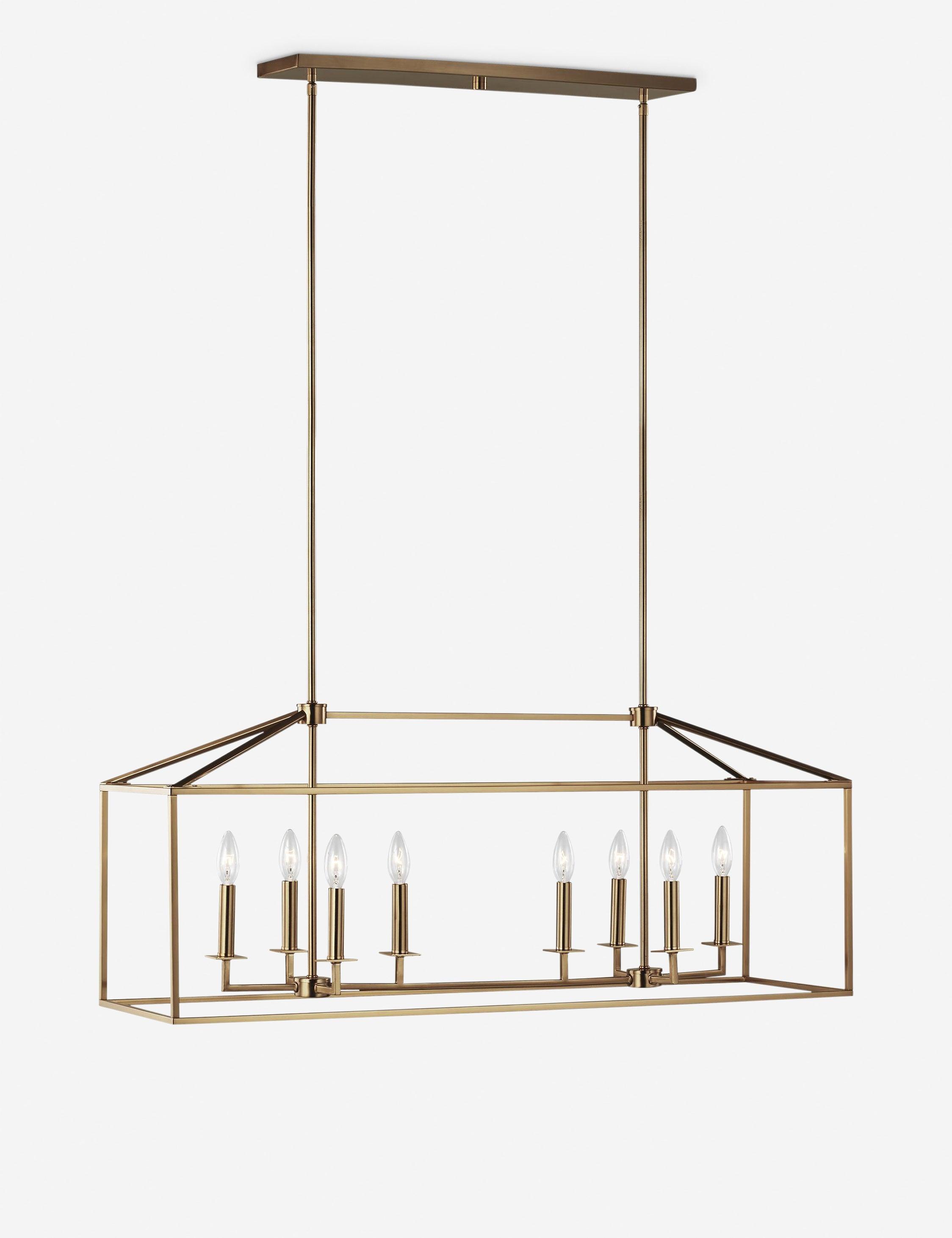 Modern Transitional Satin Brass 8-Light Linear Chandelier