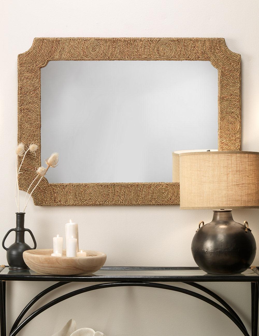 Seagrass Scalloped Rectangular Wall Mirror 36"x48"