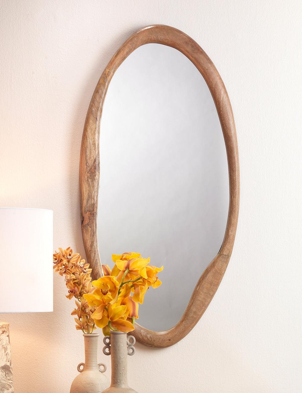 Alora Asymmetrical Natural Mango Wood Oval Mirror