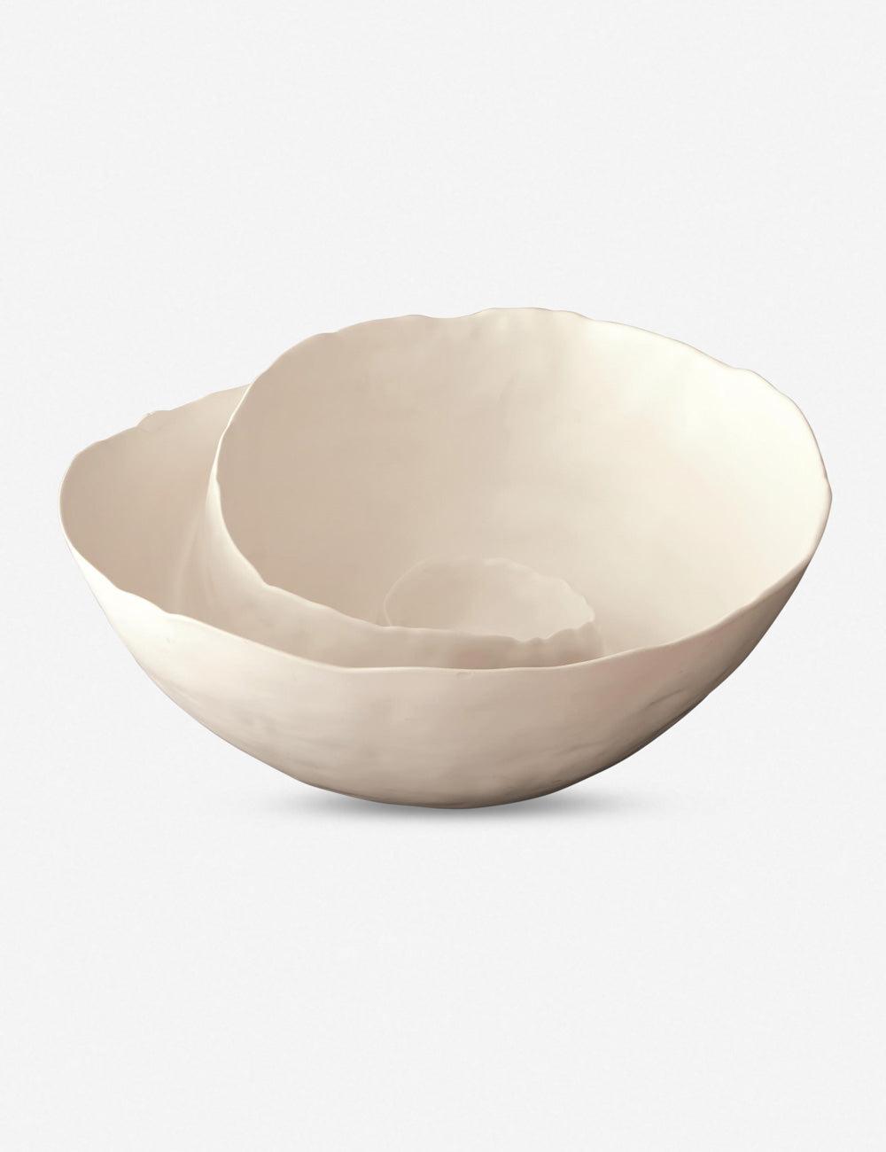 Portuguese Ceramic Spiral 17.75" Salad Pasta Bowl - Matte White