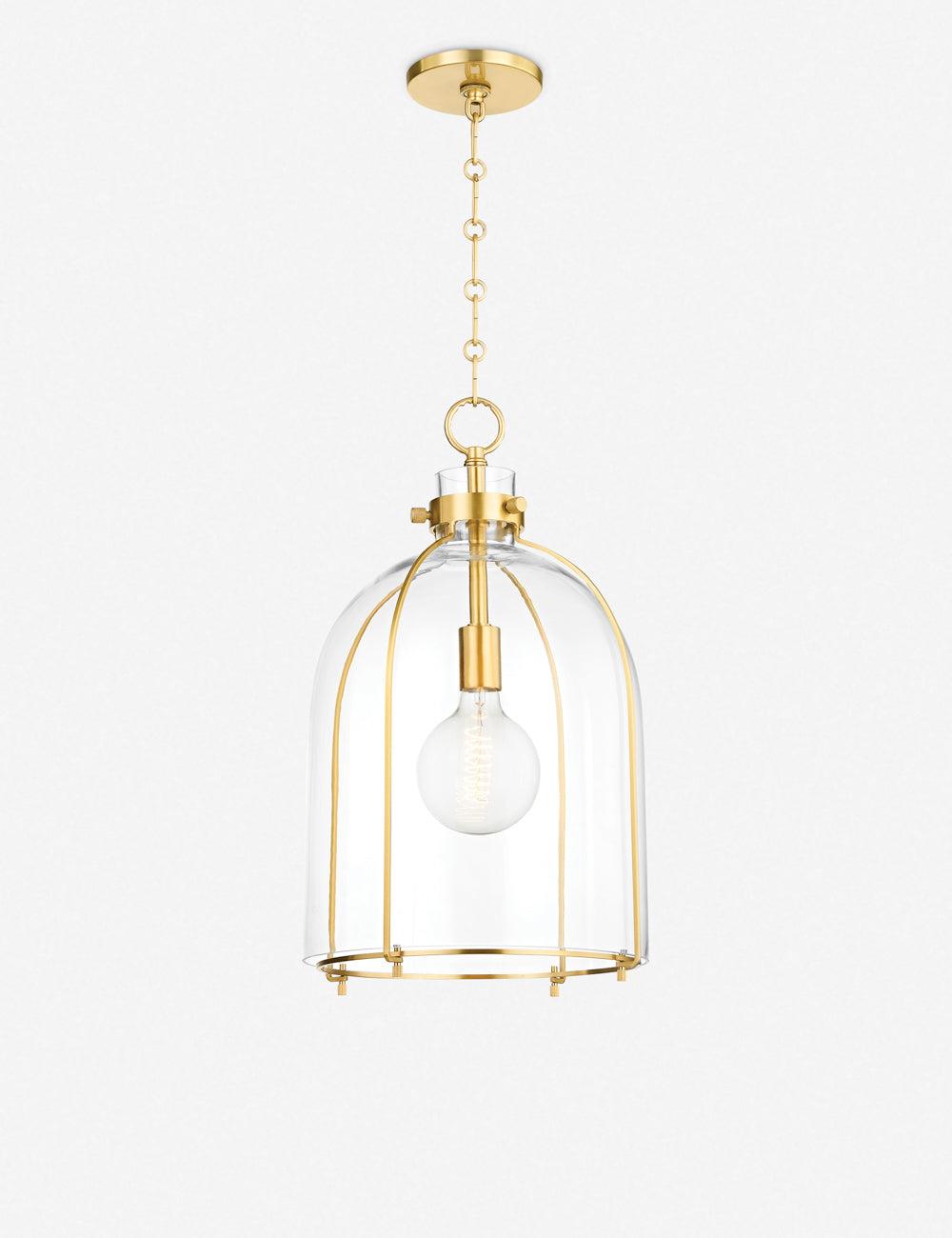 Eldridge Dome-Shaped Aged Brass Pendant Light with Clear Glass