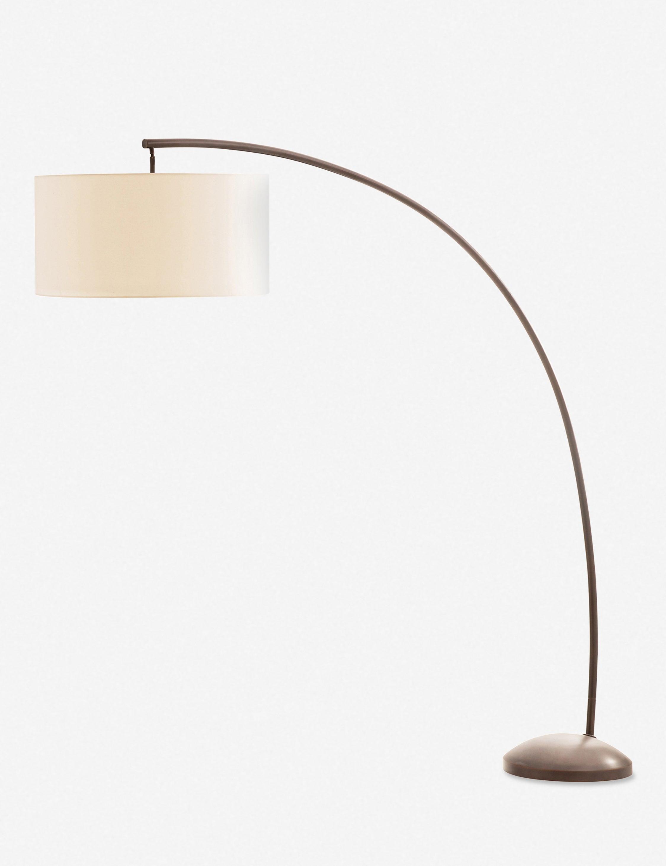 Elegant Naples English Bronze Arc Floor Lamp with Pivoting Linen Shade